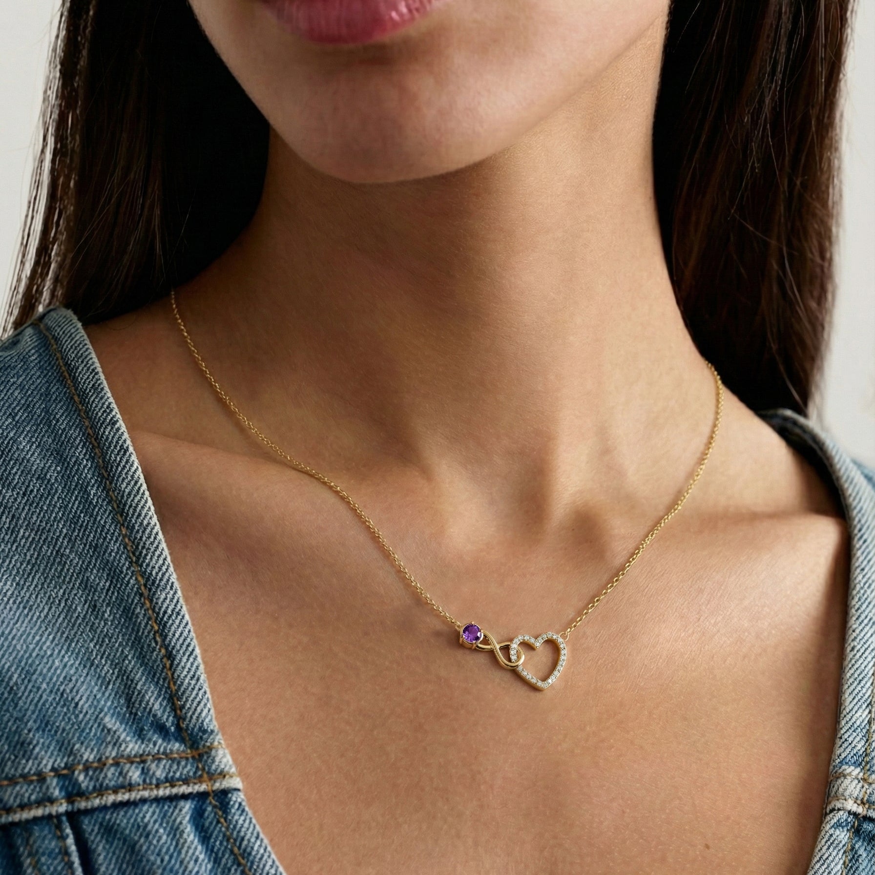 Amethyst Round Infinity Heart Pendant Necklace in Yellow Gold Plated 0.45ct
