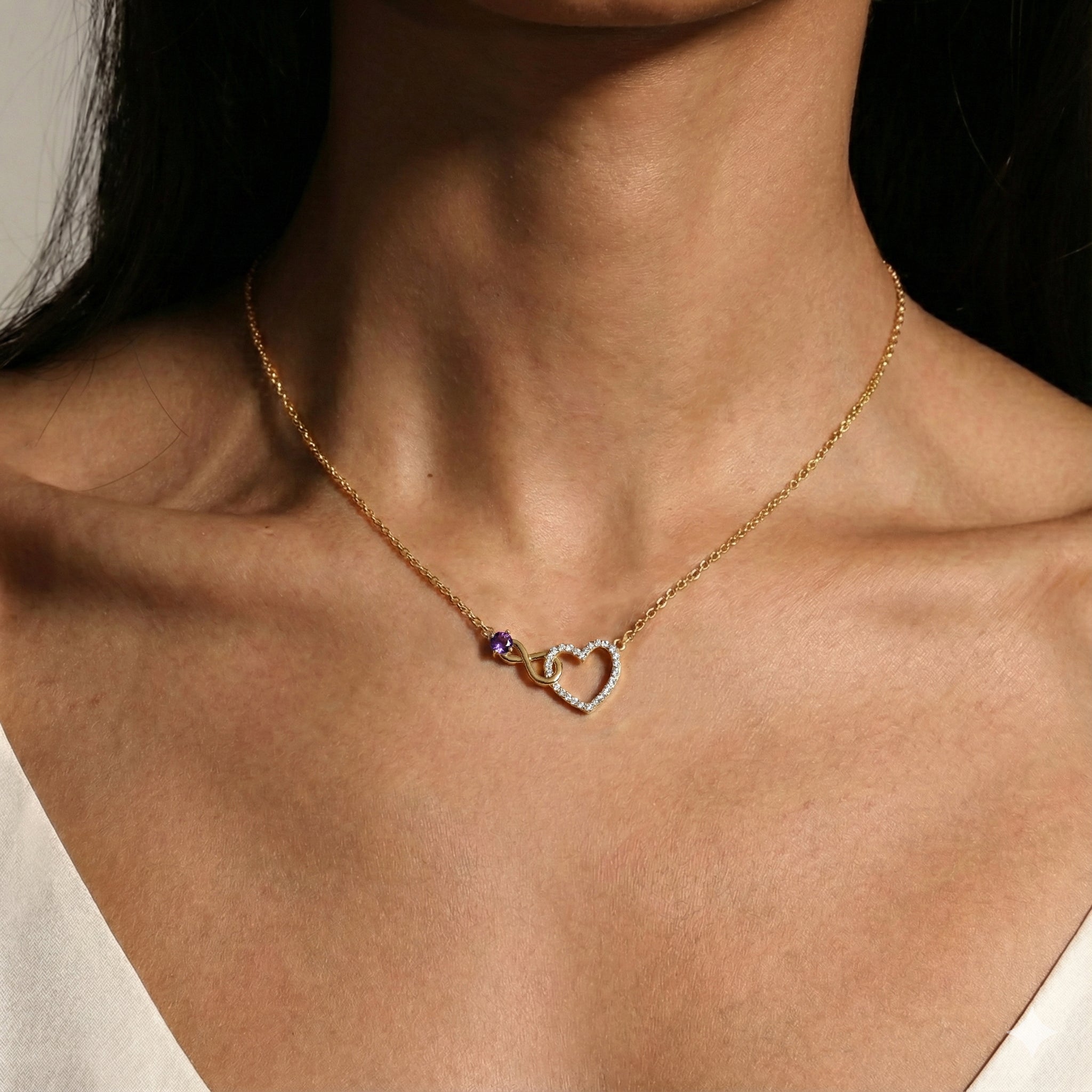 Amethyst Round Infinity Heart Pendant Necklace in Yellow Gold Plated 0.45ct