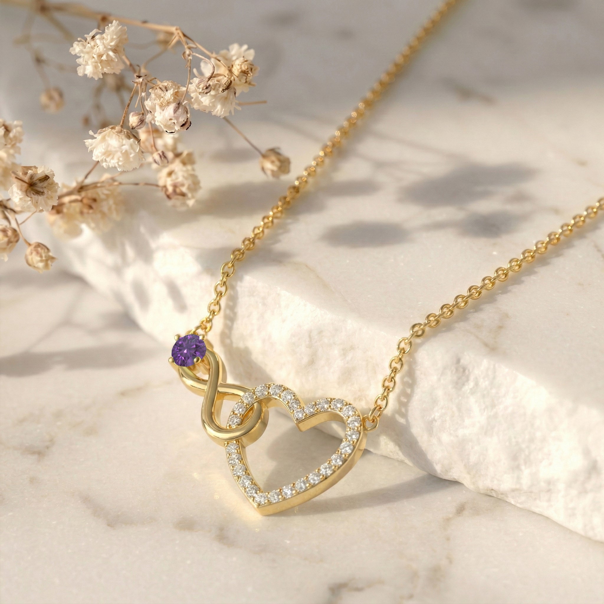 Amethyst Round Infinity Heart Pendant Necklace in 925 Sterling Silver 0.45ct
