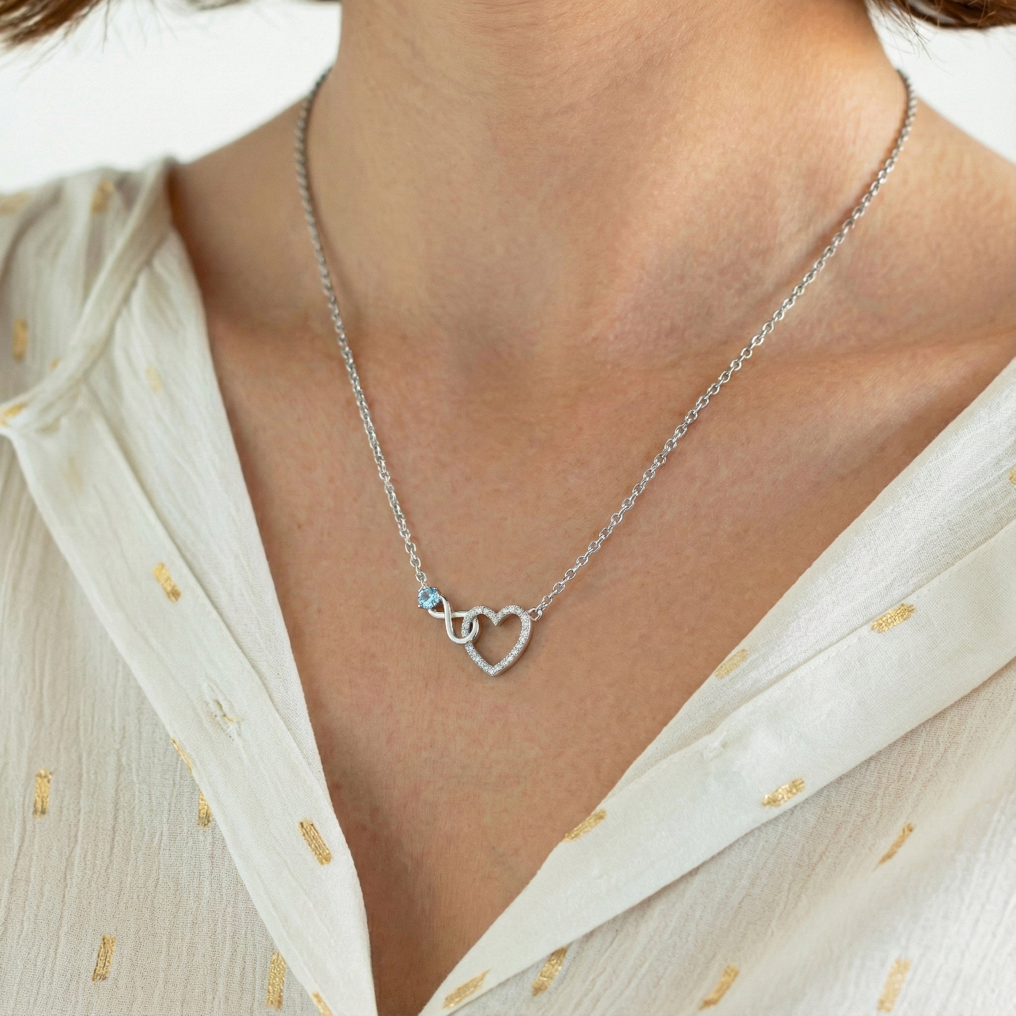 Aquamarine Round Infinity Heart Pendant Necklace in 925 Sterling Silver 0.45ct