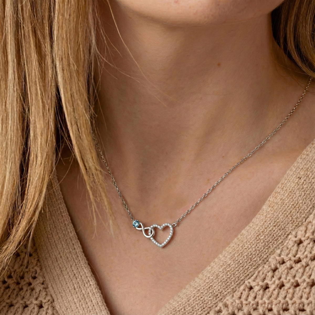 Aquamarine Round Infinity Heart Pendant Necklace in 925 Sterling Silver 0.45ct