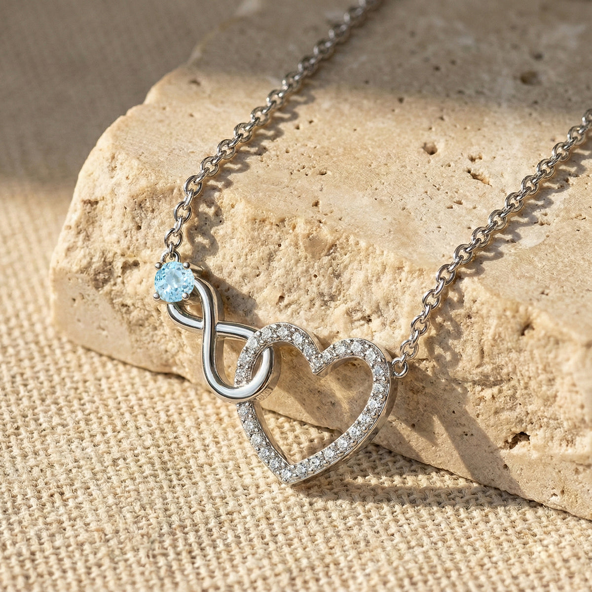 Aquamarine Round Infinity Heart Pendant Necklace in 925 Sterling Silver 0.45ct