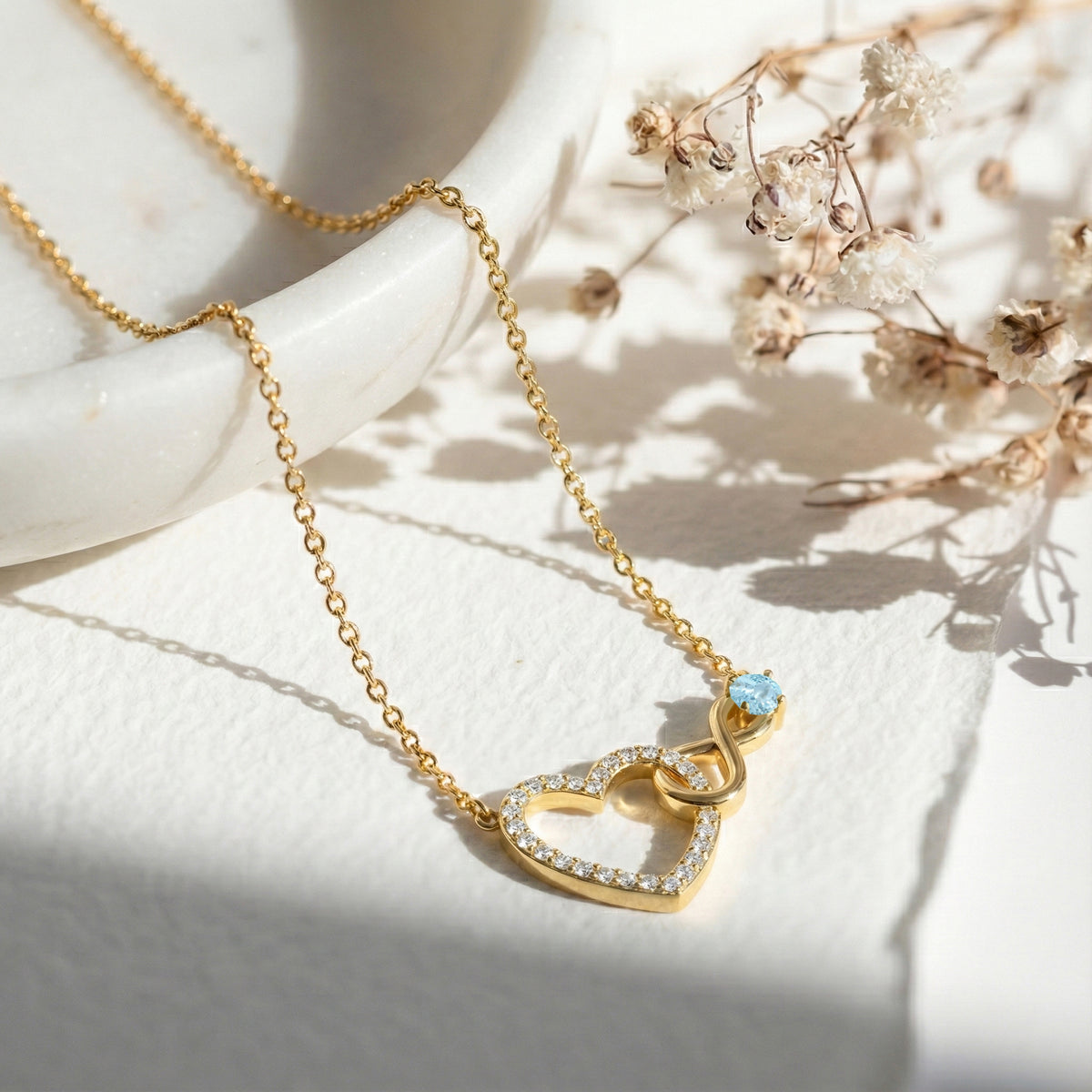 Aquamarine Round Infinity Heart Pendant Necklace in 925 Sterling Silver 0.45ct