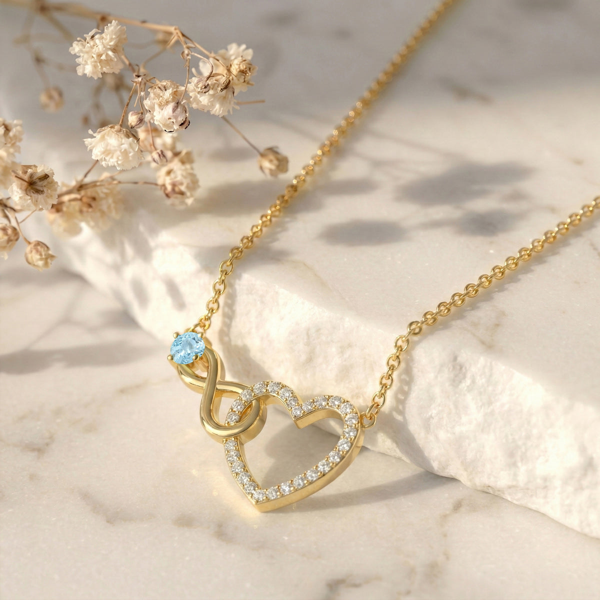 Aquamarine Round Infinity Heart Pendant Necklace in 925 Sterling Silver 0.45ct