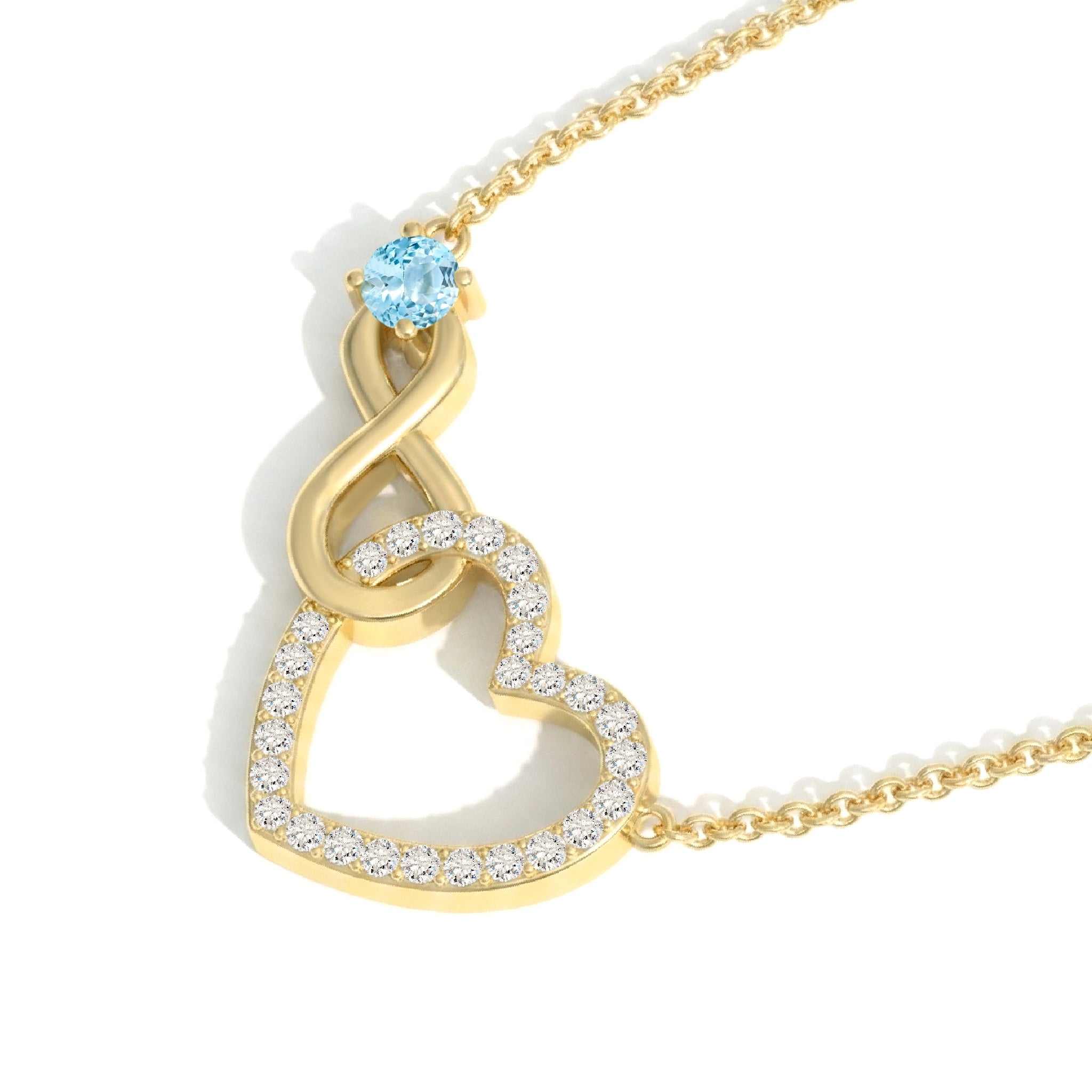 Aquamarine Round Infinity Heart Pendant Necklace in 925 Sterling Silver 0.45ct