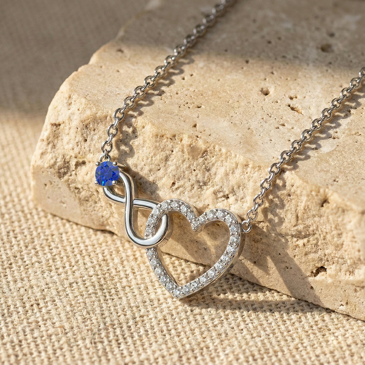 Blue Sapphire Round Infinity Heart Pendant Necklace in 925 Sterling Silver 0.45ct