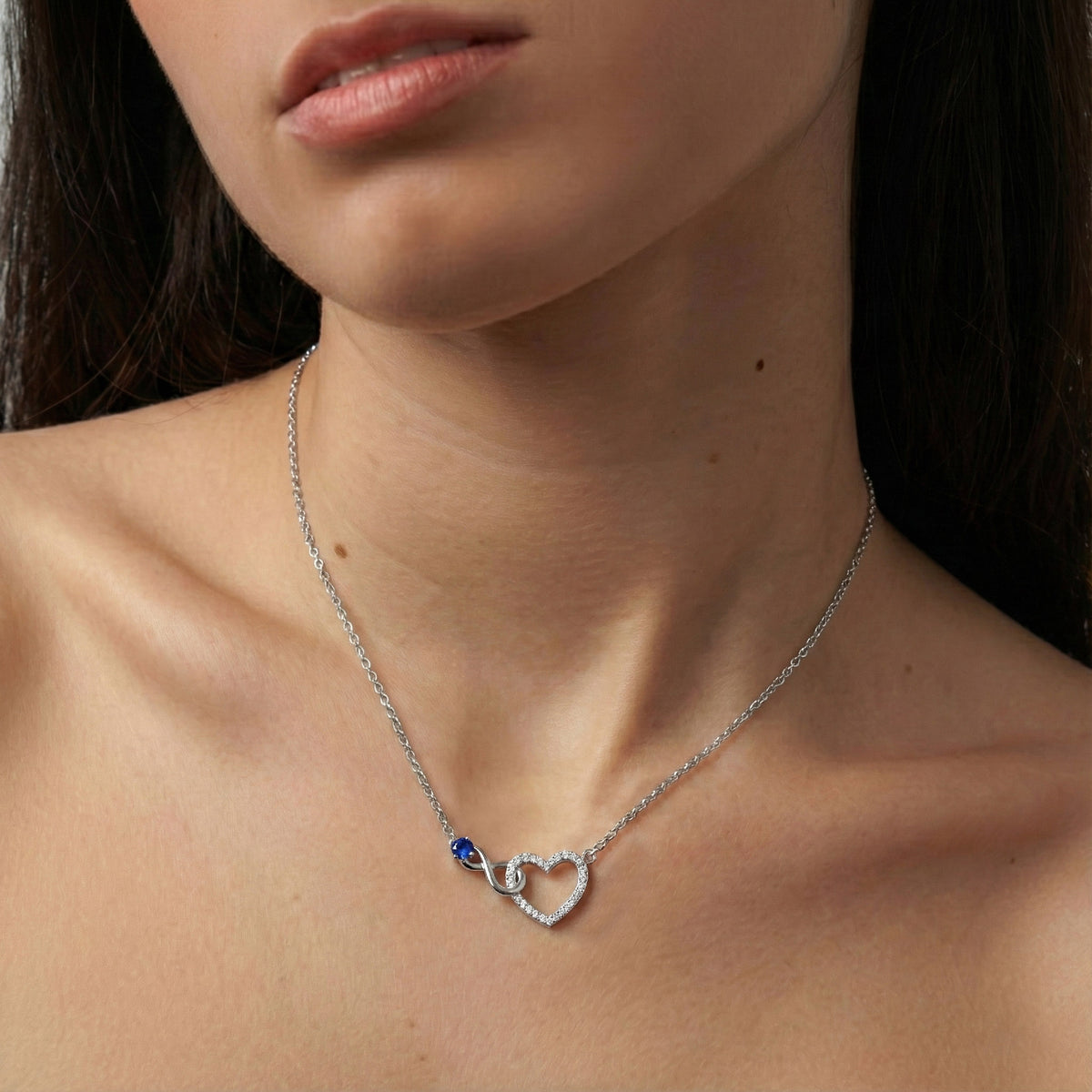 Blue Sapphire Round Infinity Heart Pendant Necklace in 925 Sterling Silver 0.45ct