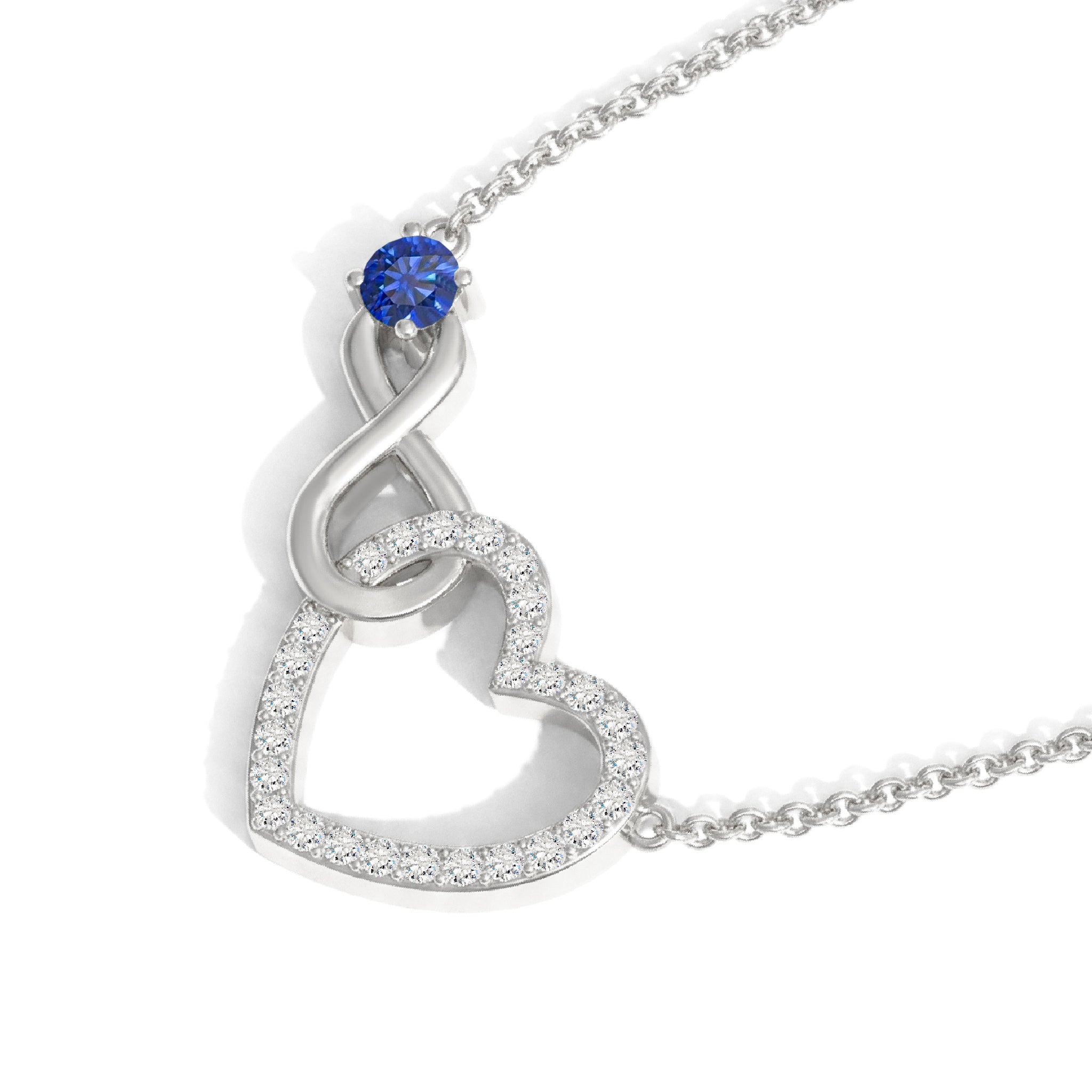 Blue Sapphire Round Infinity Heart Pendant Necklace in 925 Sterling Silver 0.45ct