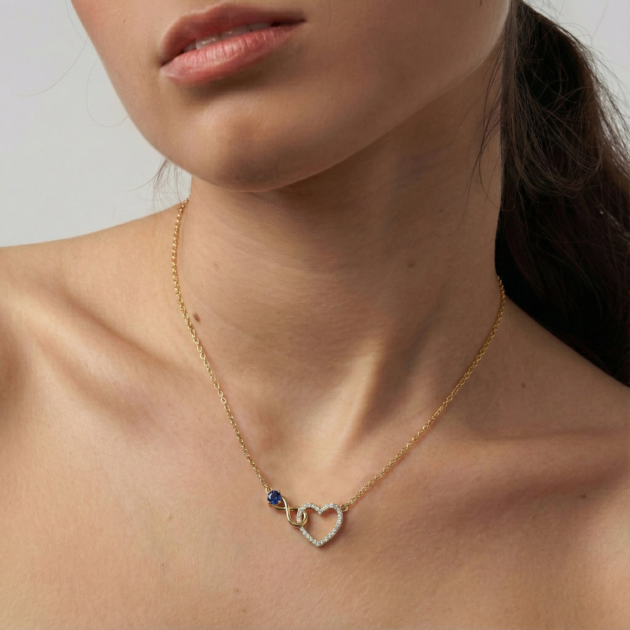 Blue Sapphire Round Infinity Heart Pendant Necklace in Yellow Gold Plated 0.45ct