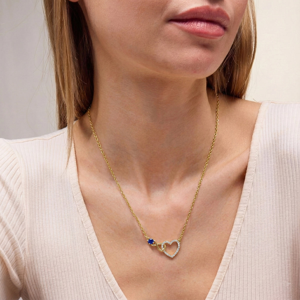 Blue Sapphire Round Infinity Heart Pendant Necklace in 925 Sterling Silver 0.45ct