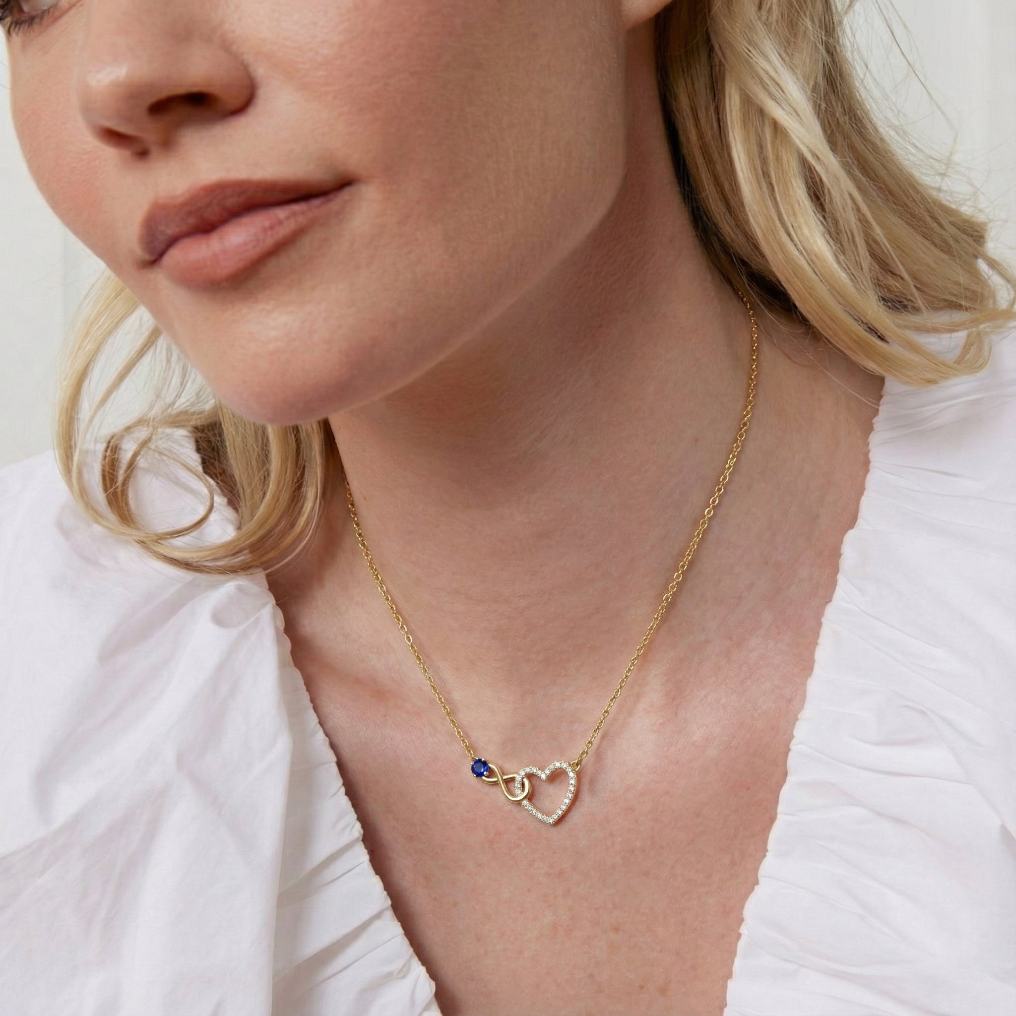 Blue Sapphire Round Infinity Heart Pendant Necklace in Yellow Gold Plated 0.45ct