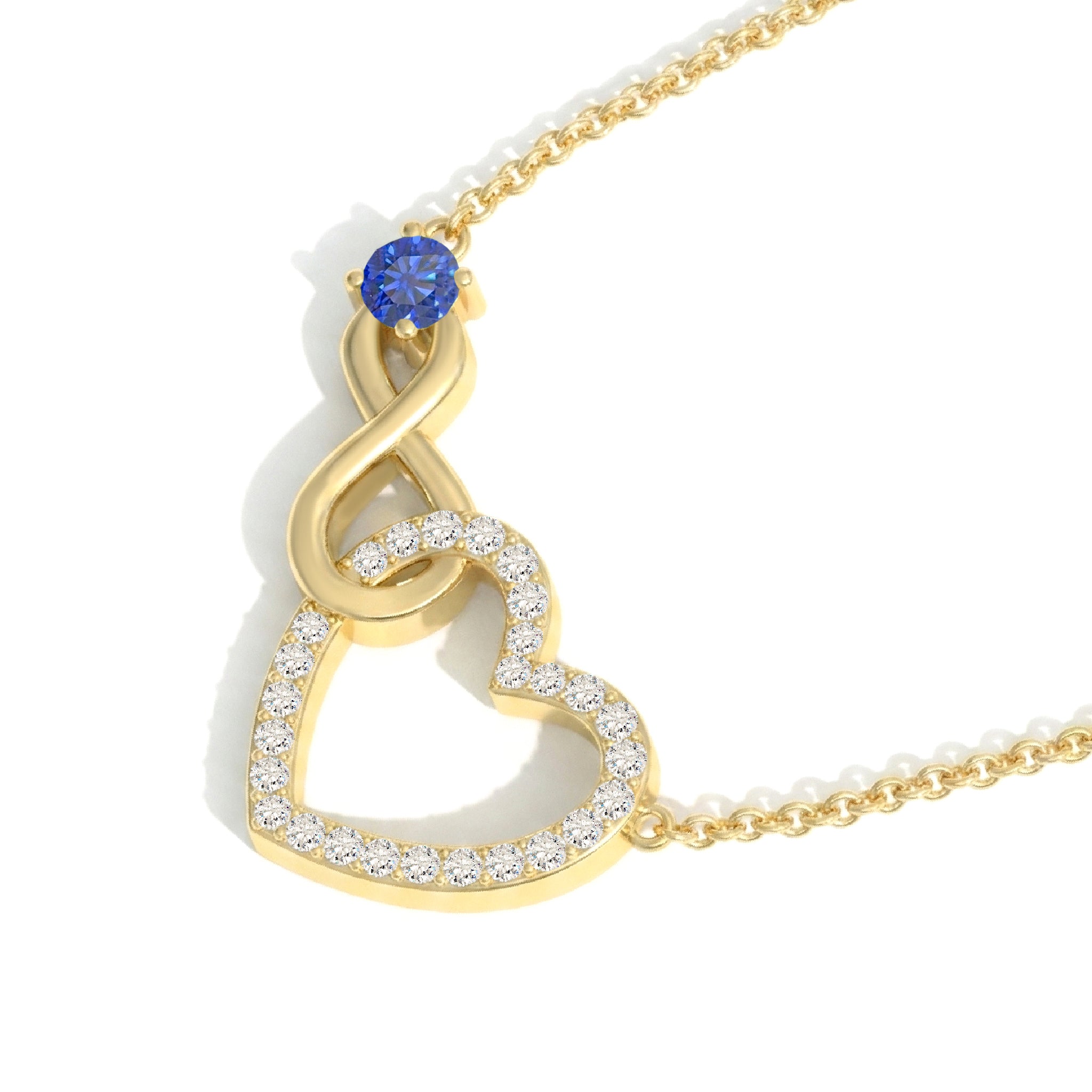 Blue Sapphire Round Infinity Heart Pendant Necklace in Yellow Gold Plated 0.45ct