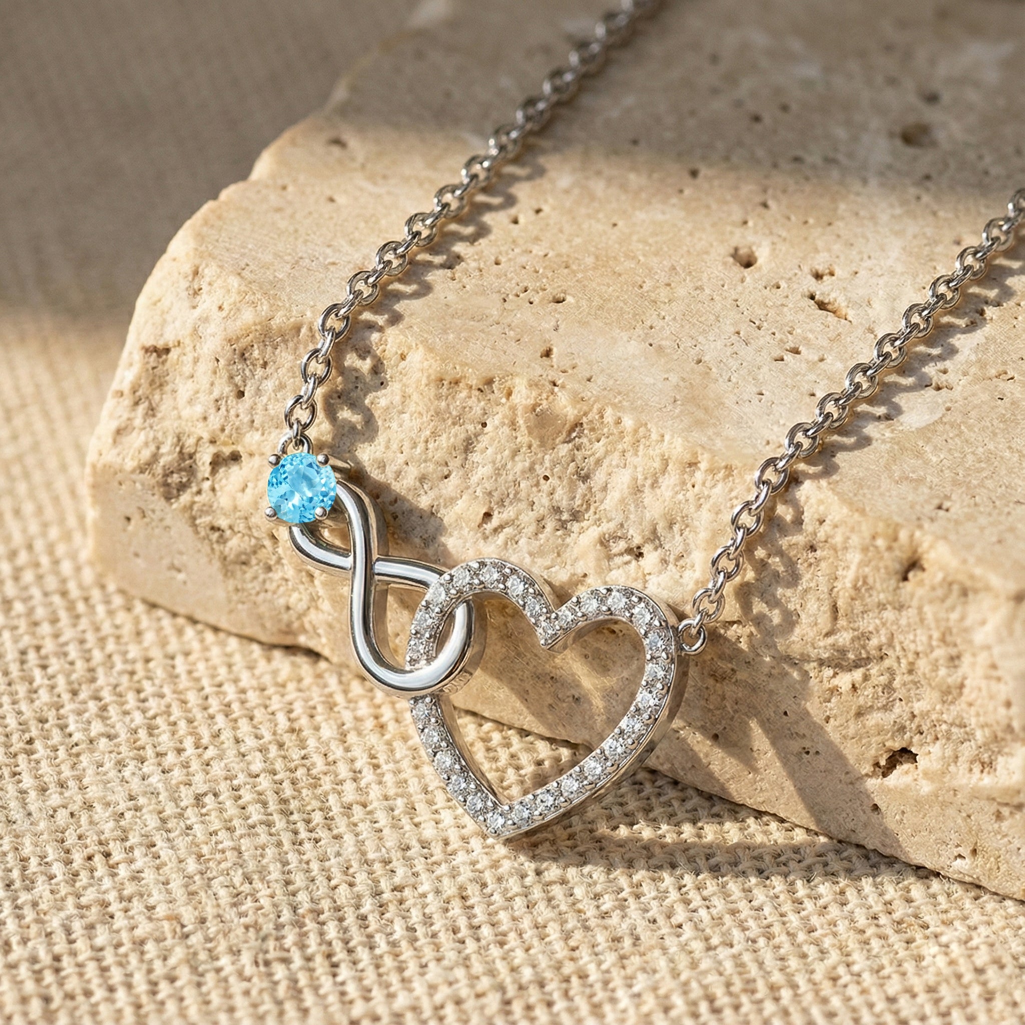 Blue Topaz Round Infinity Heart Pendant Necklace in 925 Sterling Silver 0.45ct