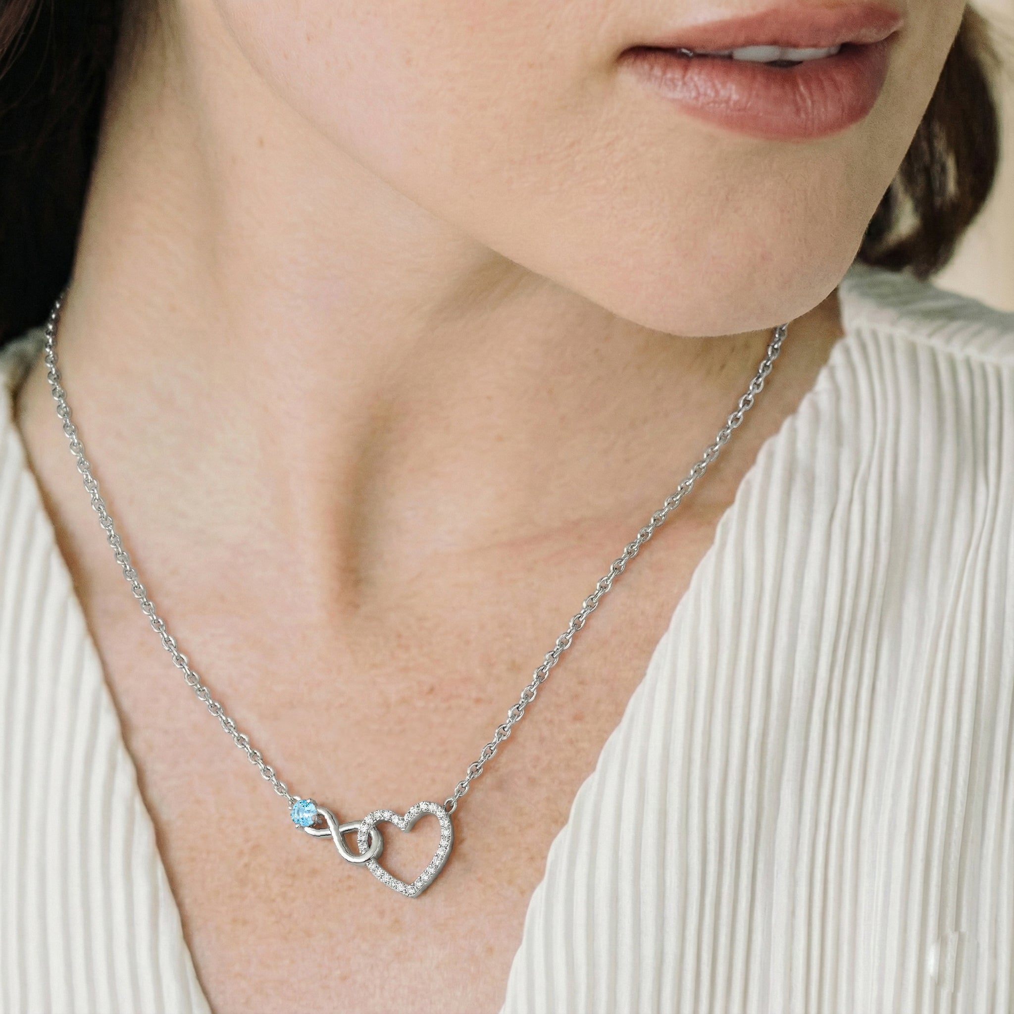 Blue Topaz Round Infinity Heart Pendant Necklace in 925 Sterling Silver 0.45ct