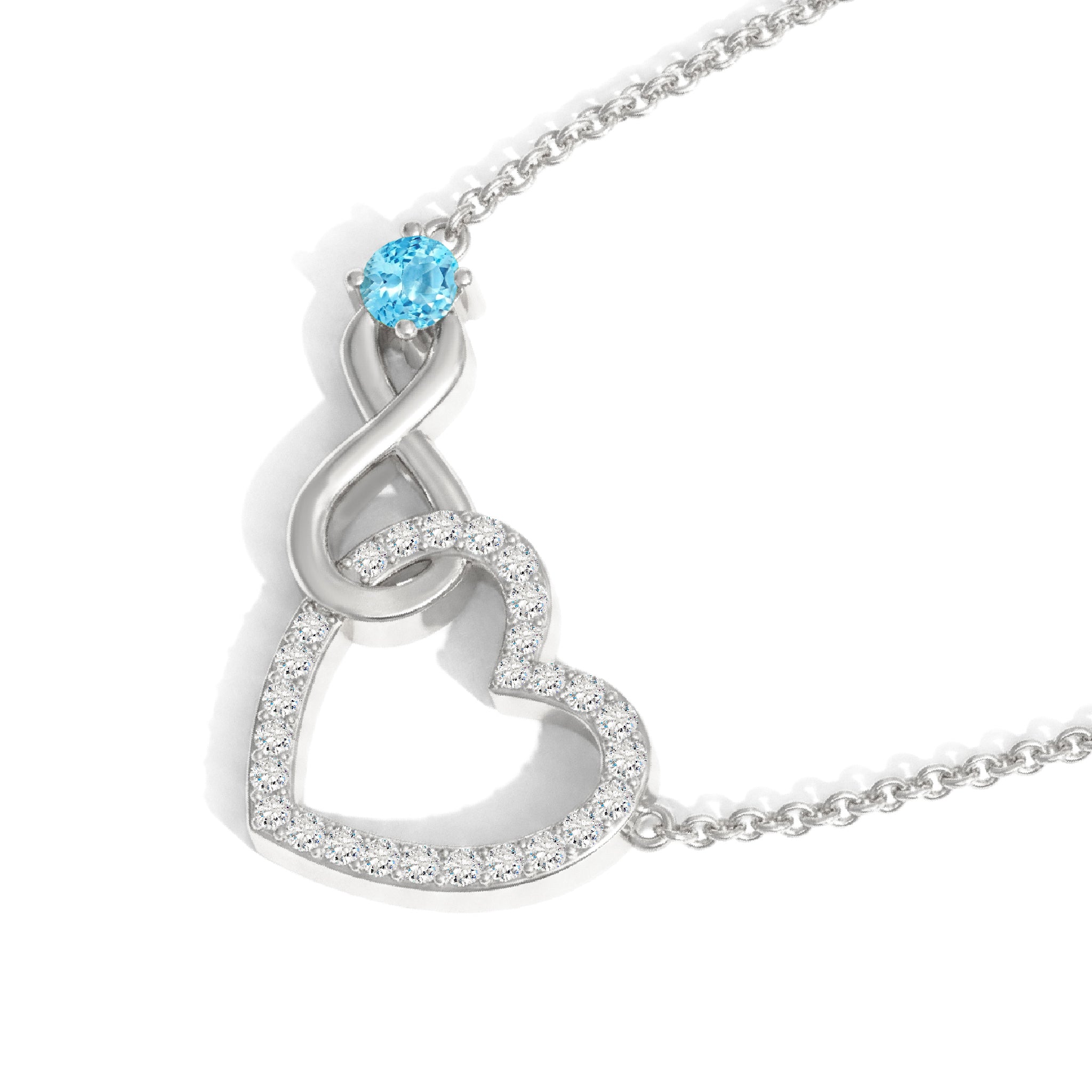 Blue Topaz Round Infinity Heart Pendant Necklace in 925 Sterling Silver 0.45ct