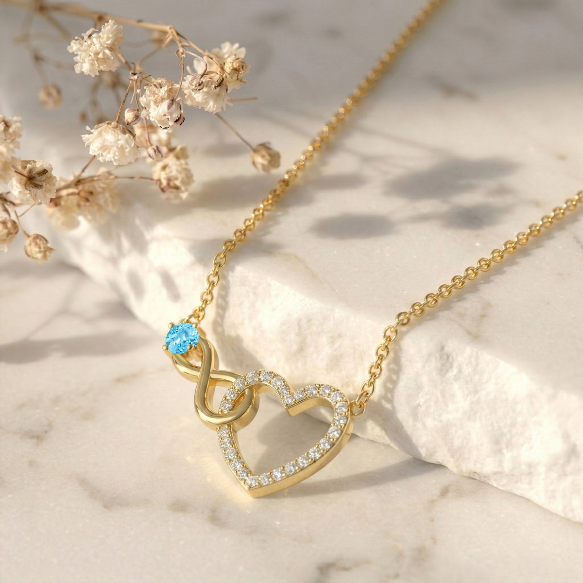 Blue Topaz Round Infinity Heart Pendant Necklace in 925 Sterling Silver 0.45ct