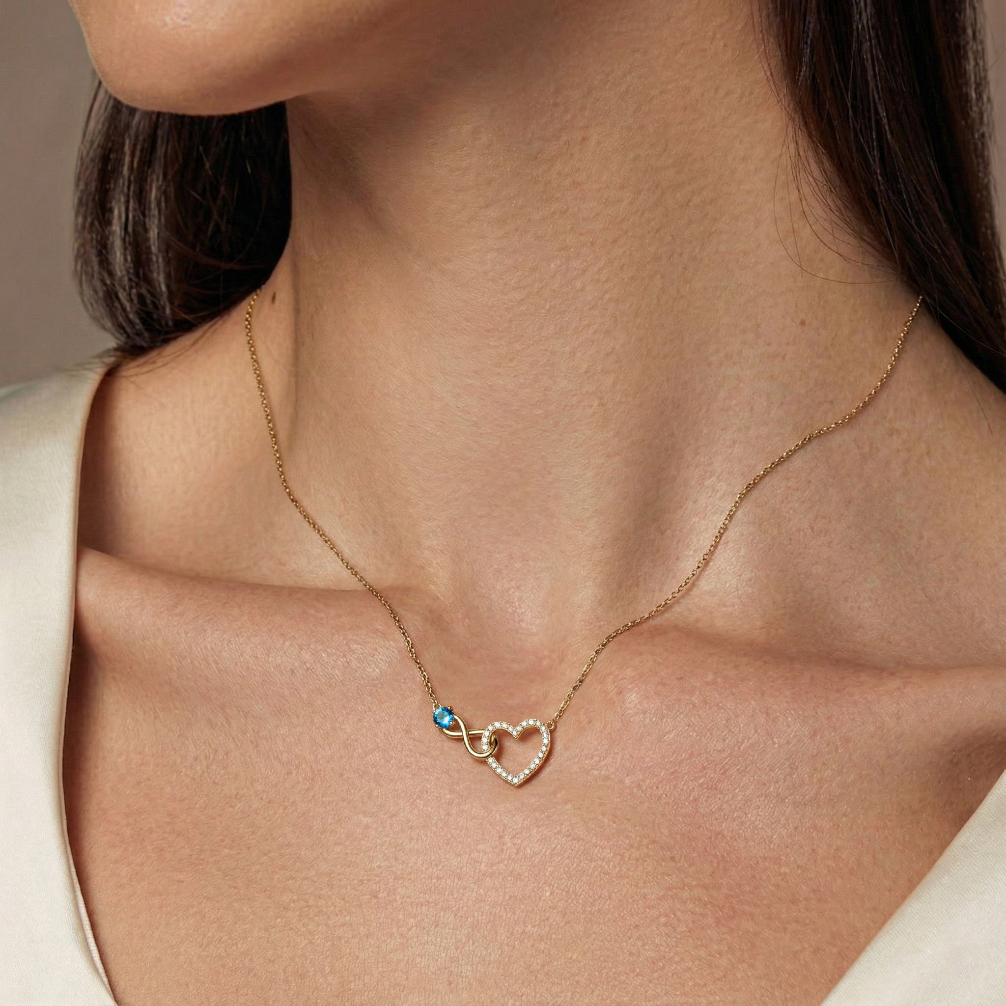 Blue Topaz Round Infinity Heart Pendant Necklace in Yellow Gold Plated 0.45ct