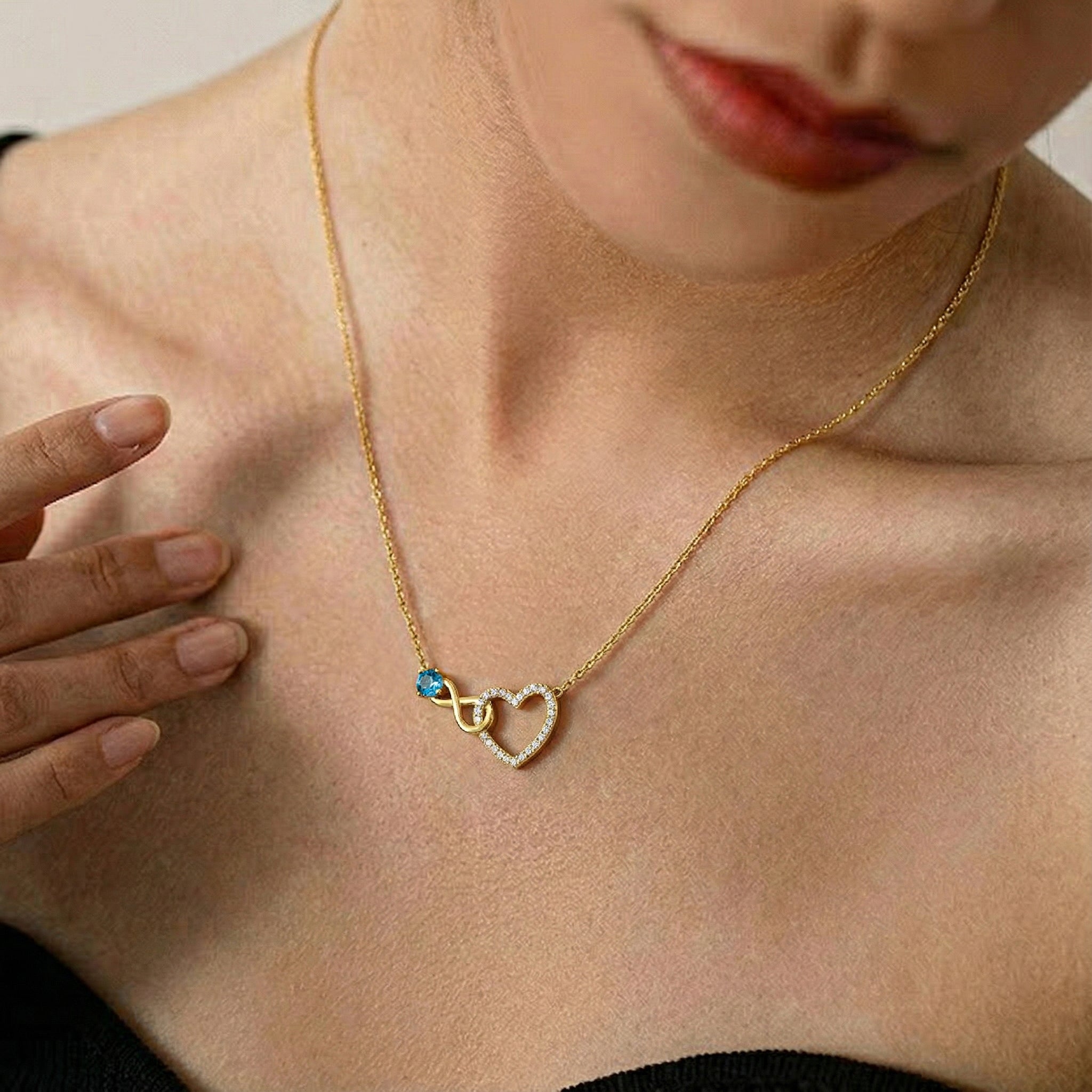 Blue Topaz Round Infinity Heart Pendant Necklace in 925 Sterling Silver 0.45ct