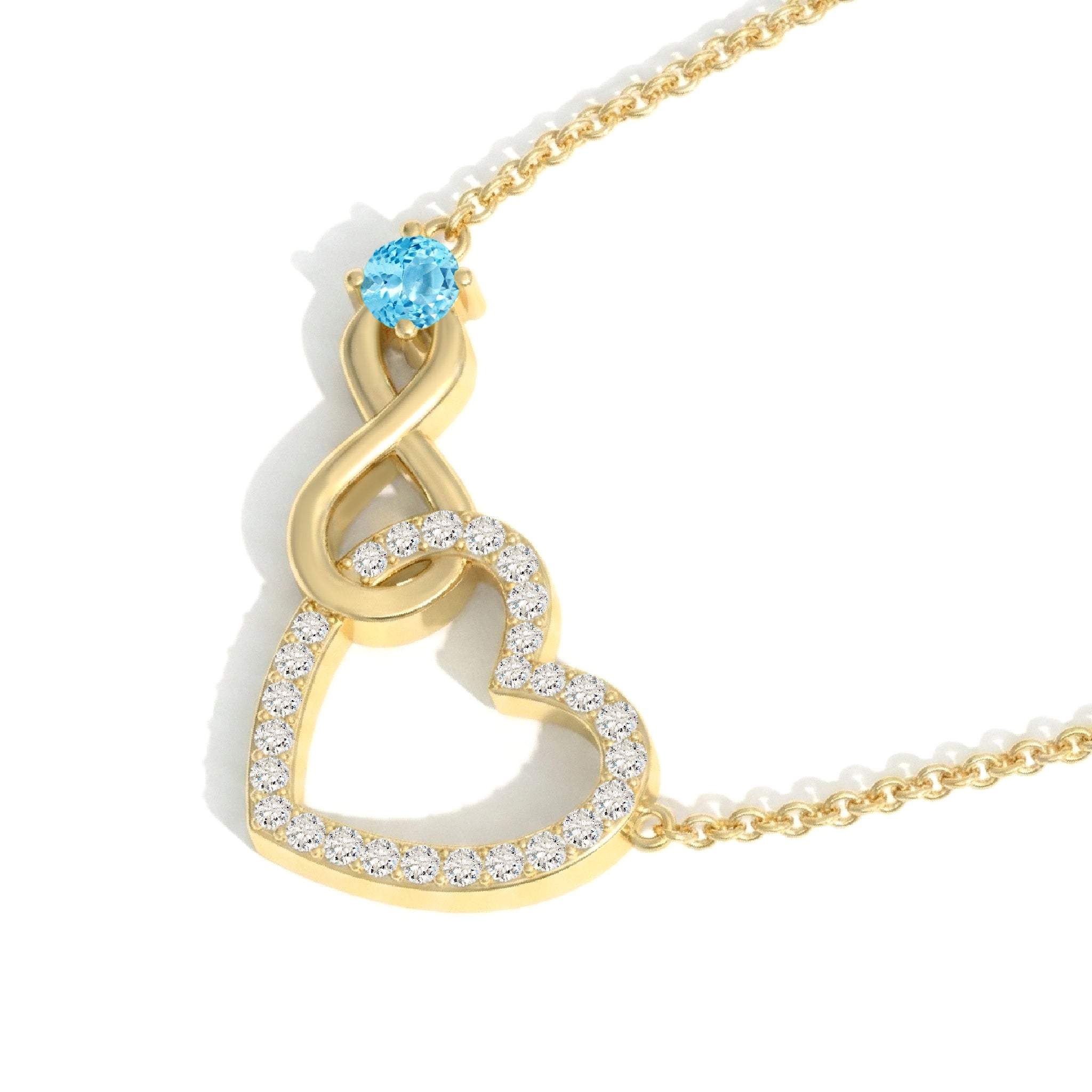 Blue Topaz Round Infinity Heart Pendant Necklace in Yellow Gold Plated 0.45ct