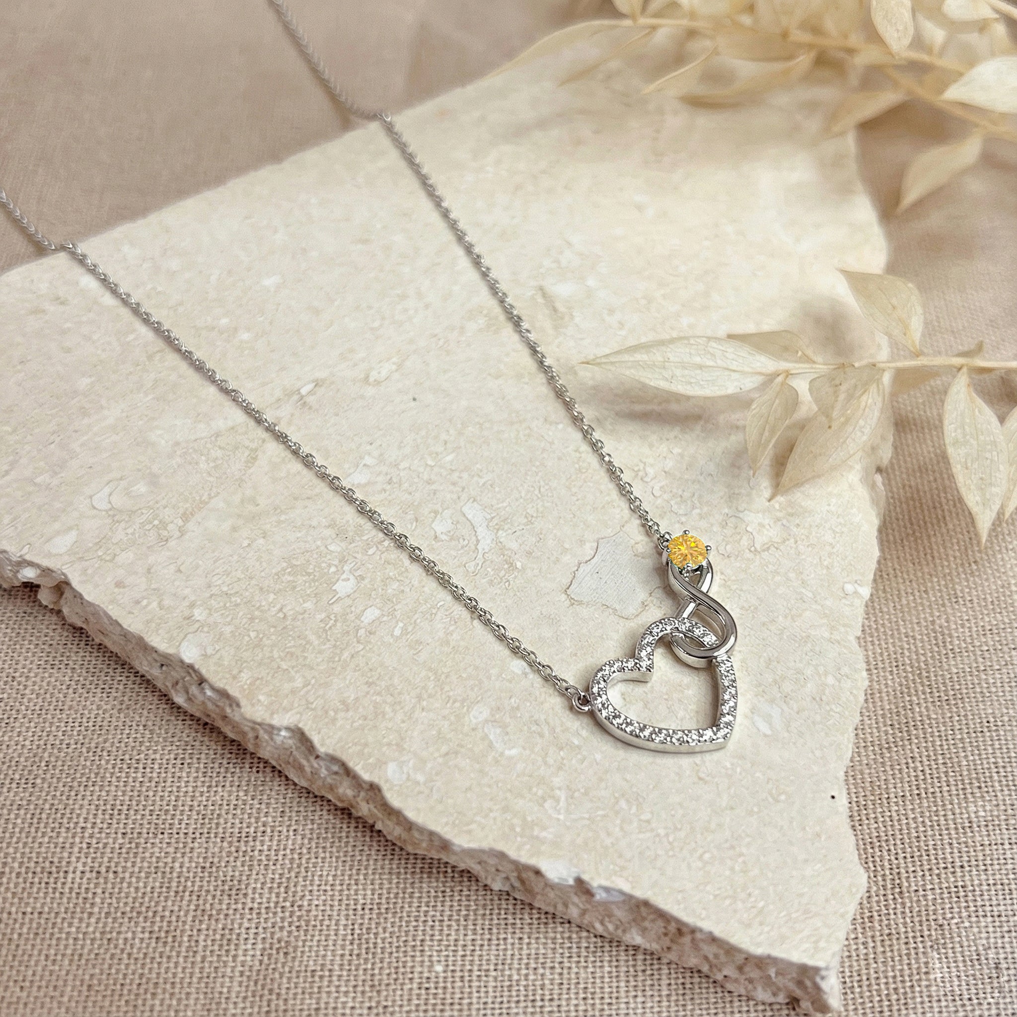 Citrine Round Infinity Heart Pendant Necklace in 925 Sterling Silver 0.45ct