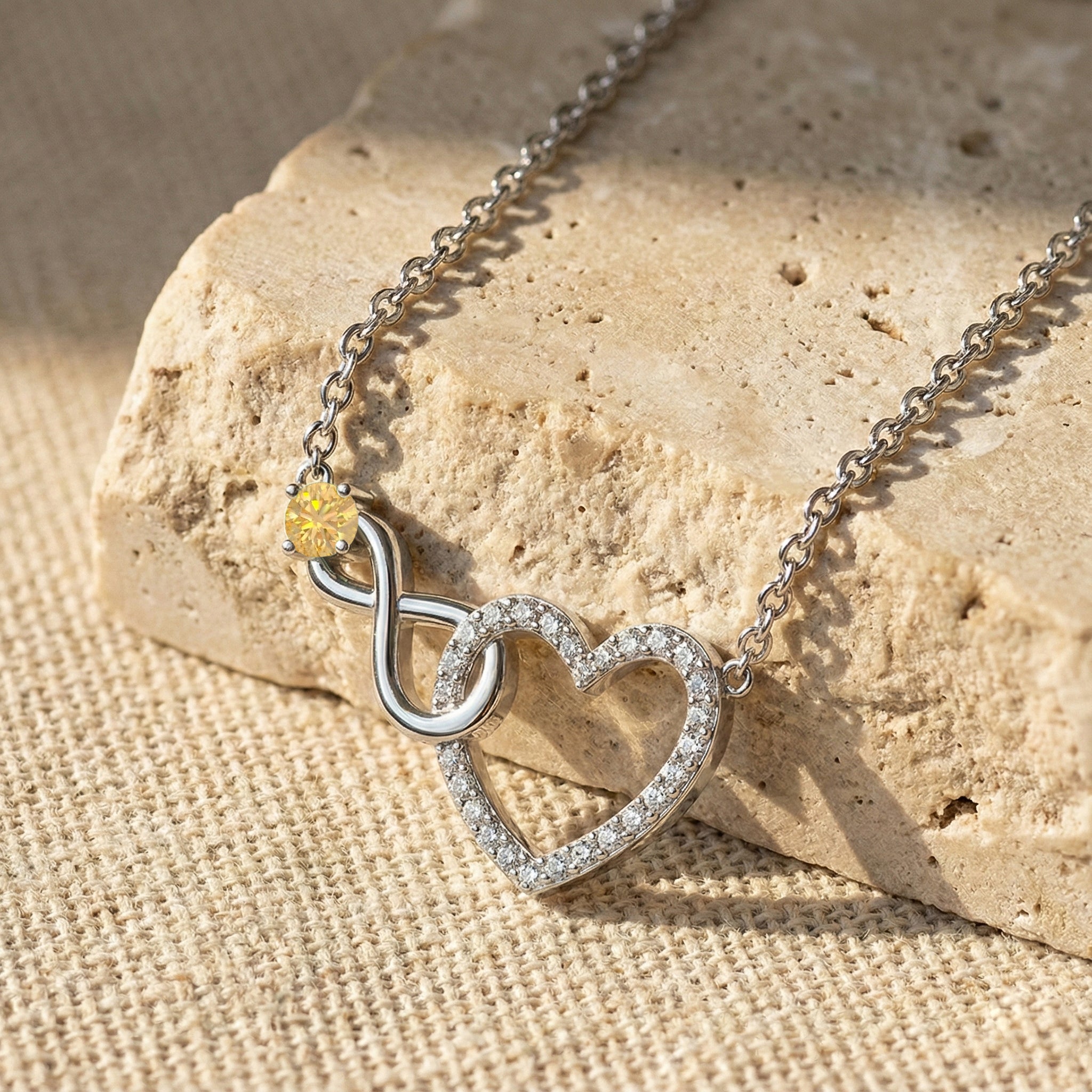 Citrine Round Infinity Heart Pendant Necklace in 925 Sterling Silver 0.45ct