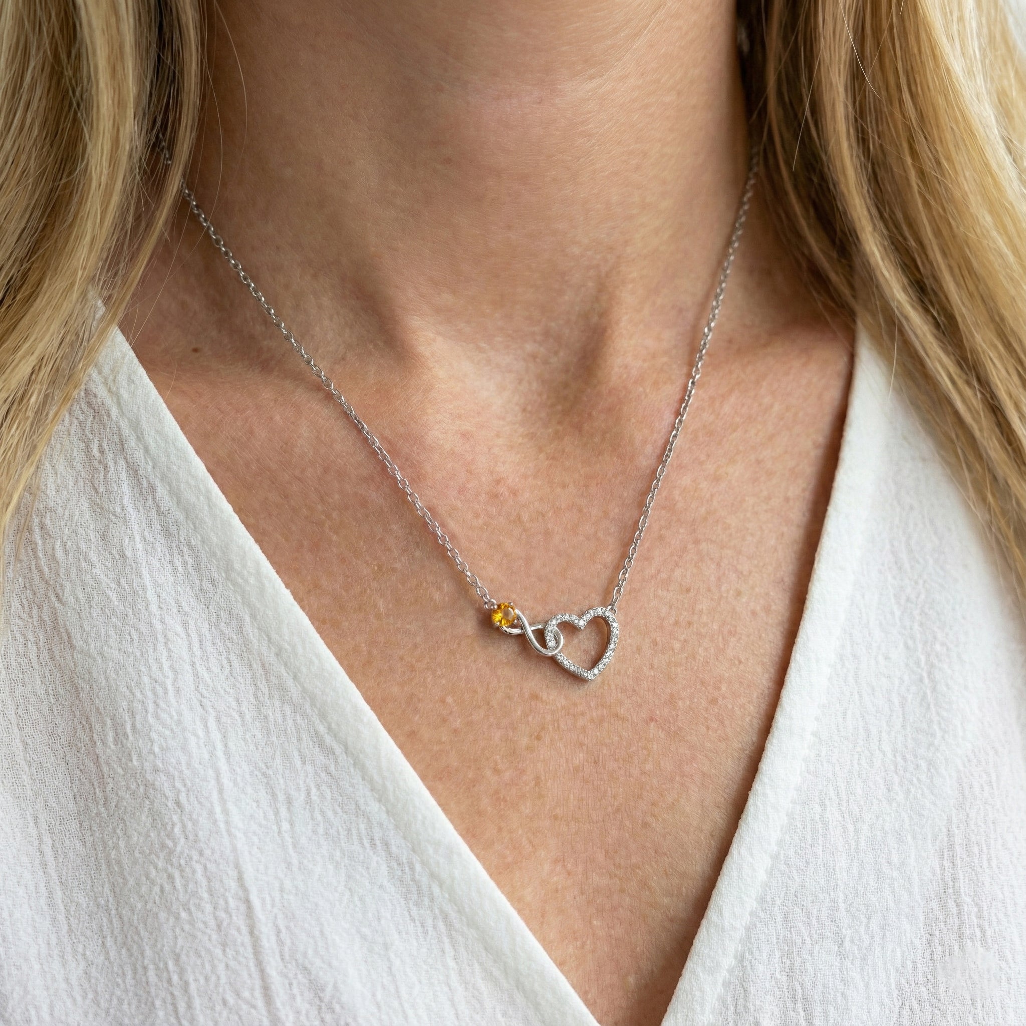 Citrine Round Infinity Heart Pendant Necklace in 925 Sterling Silver 0.45ct