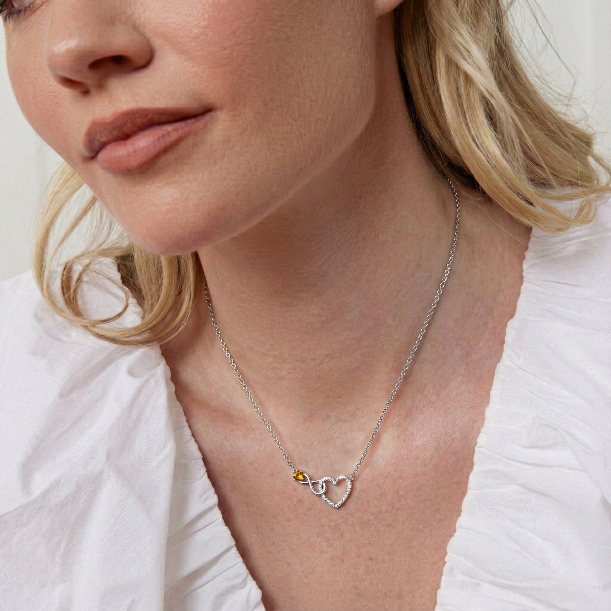 Citrine Round Infinity Heart Pendant Necklace in 925 Sterling Silver 0.45ct