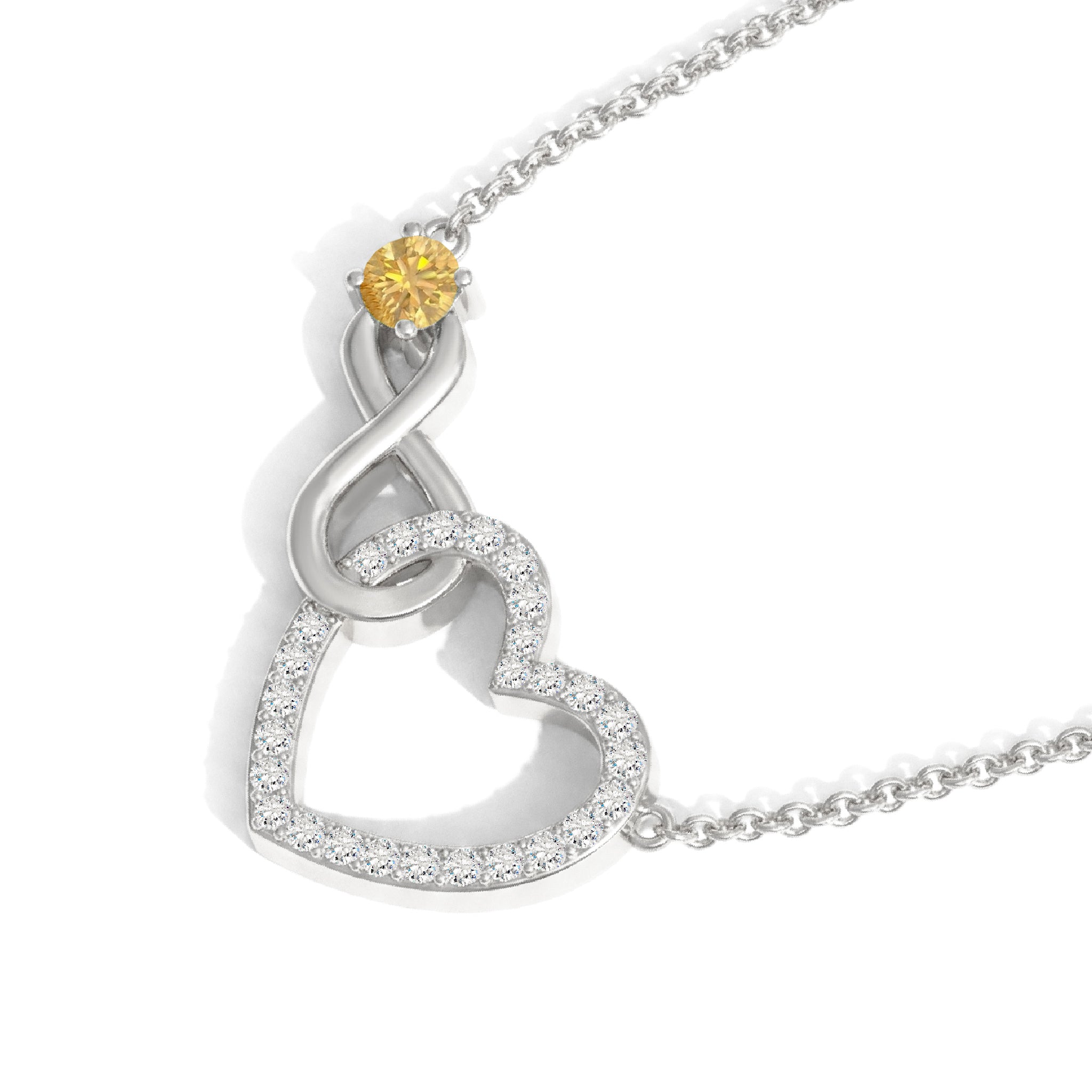 Citrine Round Infinity Heart Pendant Necklace in 925 Sterling Silver 0.45ct