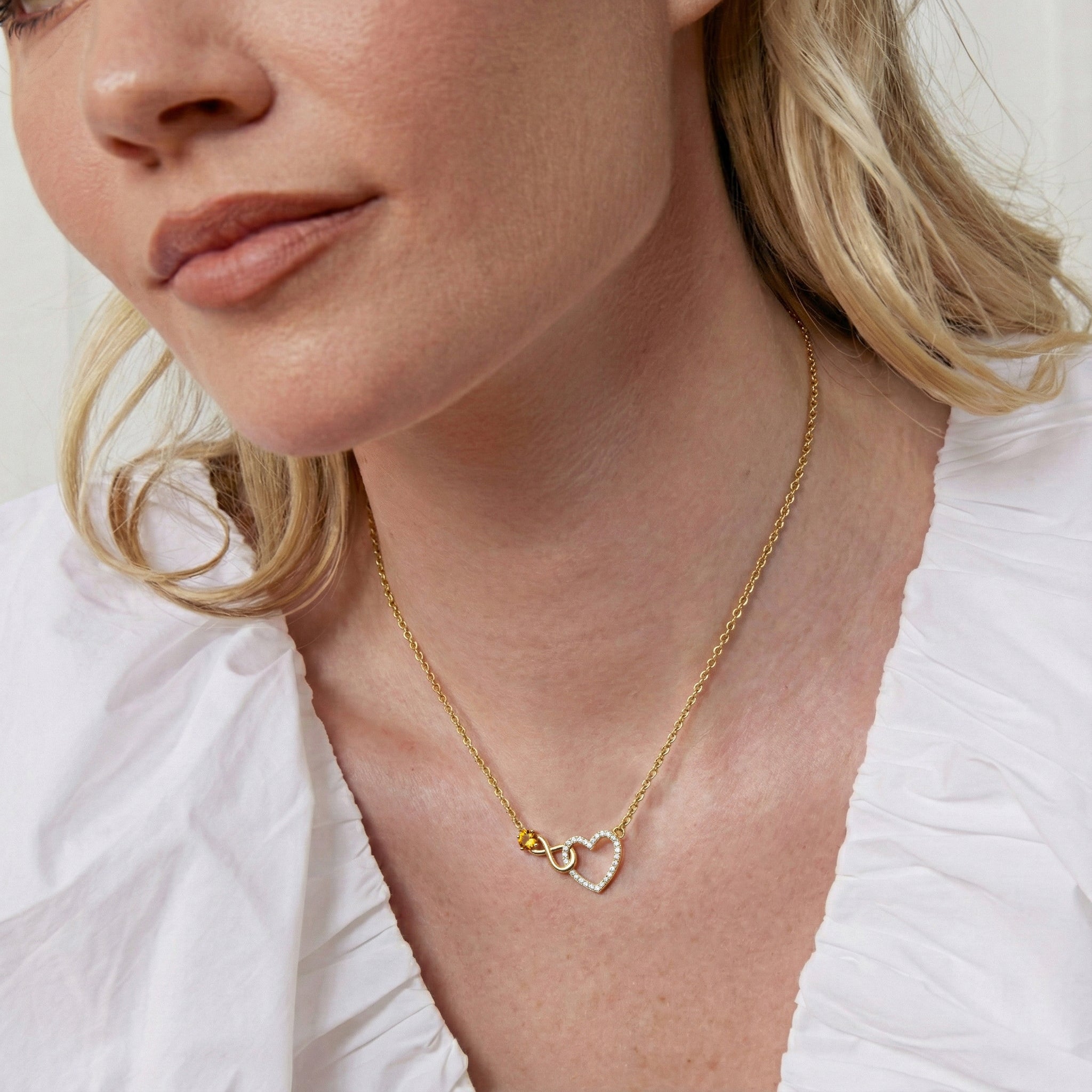 Citrine Round Infinity Heart Pendant Necklace in Yellow Gold Plated 0.45ct