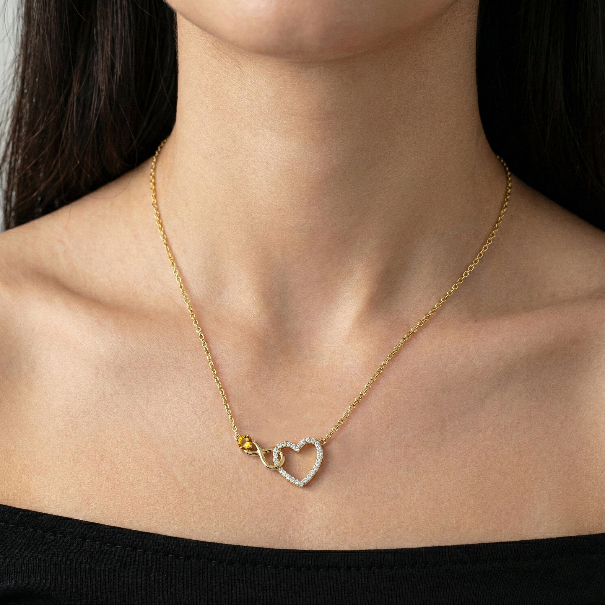 Citrine Round Infinity Heart Pendant Necklace in Yellow Gold Plated 0.45ct