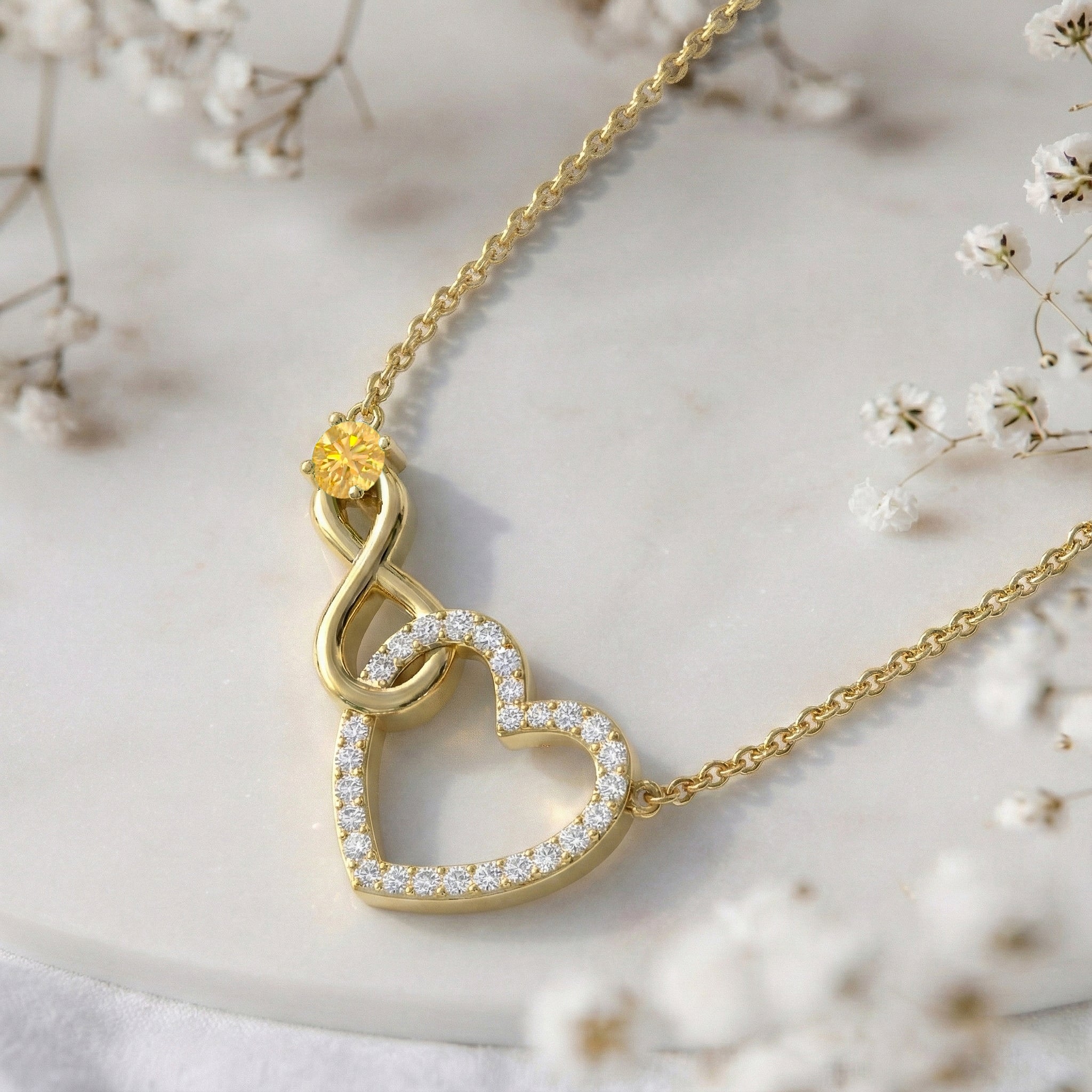 Citrine Round Infinity Heart Pendant Necklace in 925 Sterling Silver 0.45ct
