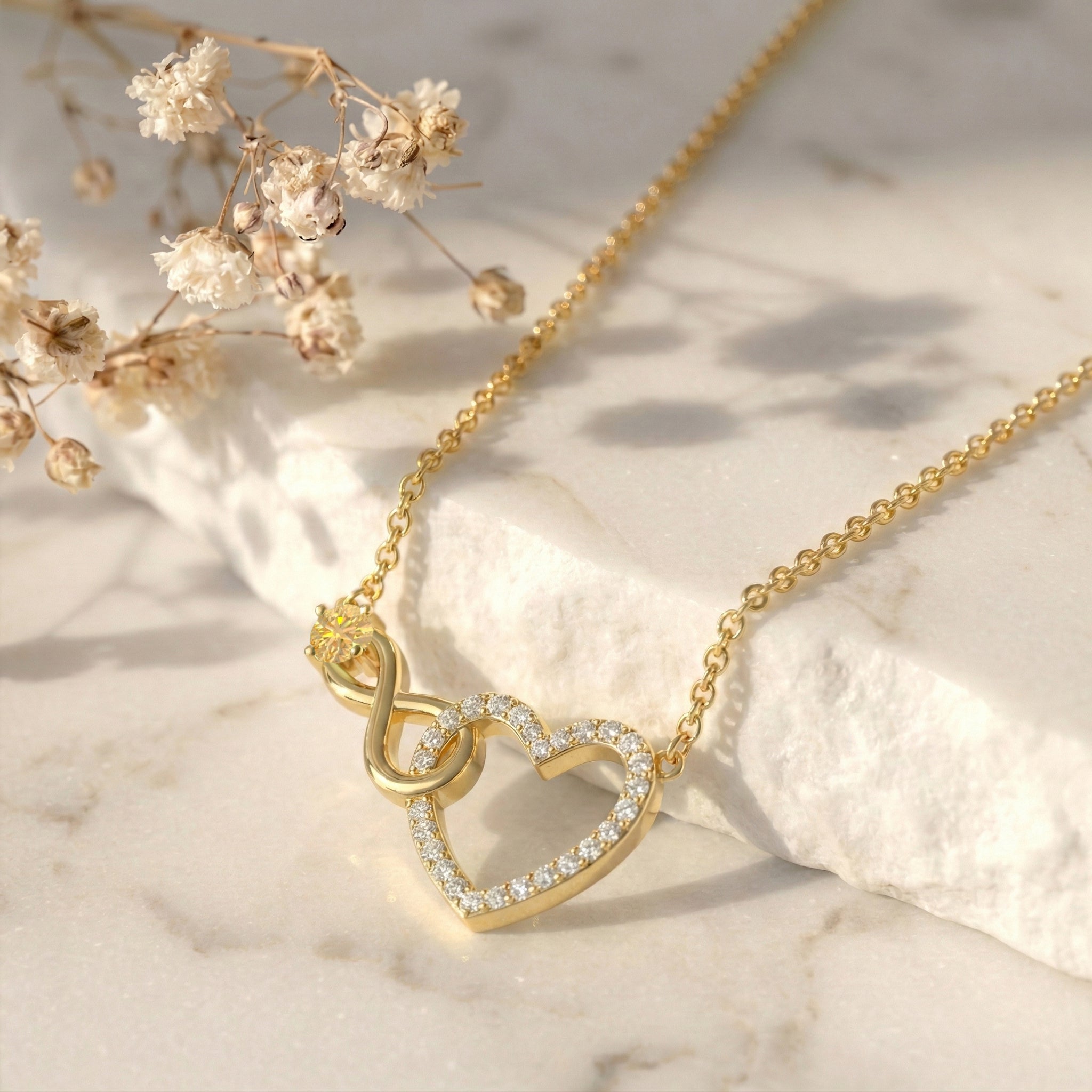 Citrine Round Infinity Heart Pendant Necklace in 925 Sterling Silver 0.45ct
