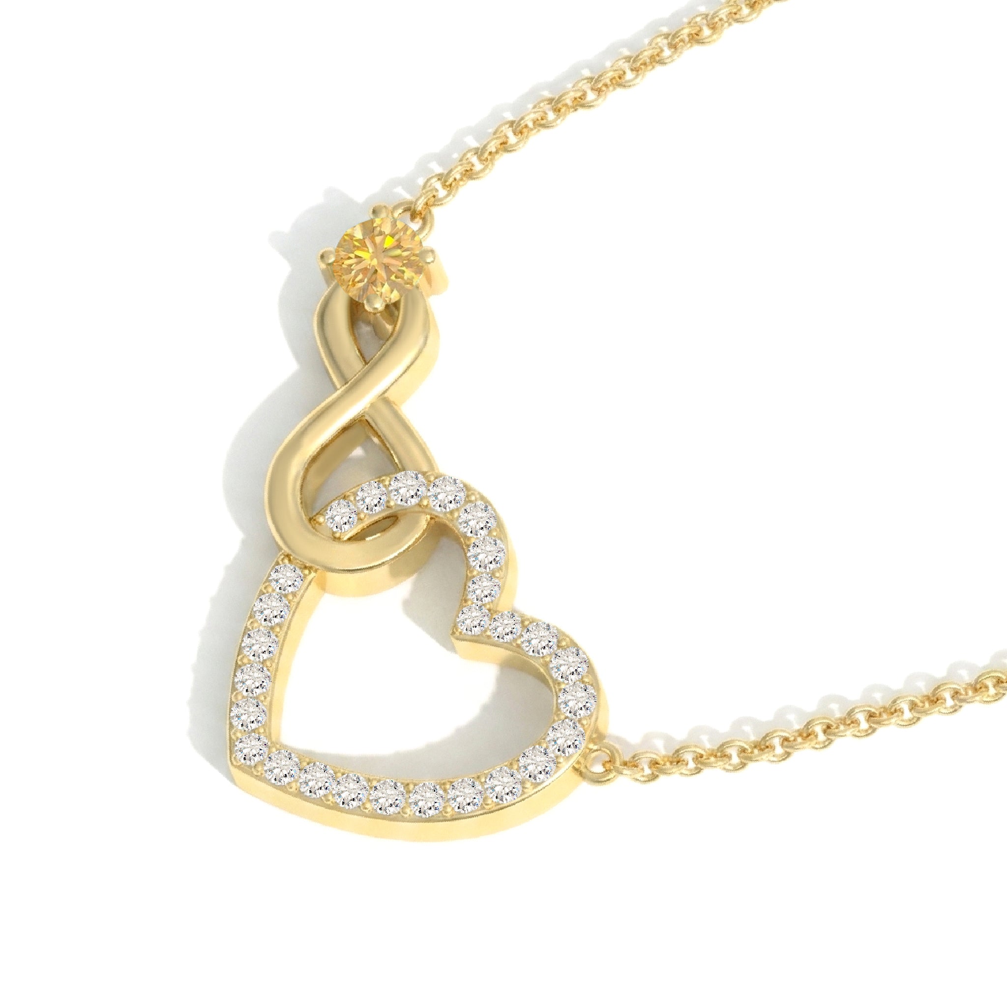 Citrine Round Infinity Heart Pendant Necklace in Yellow Gold Plated 0.45ct