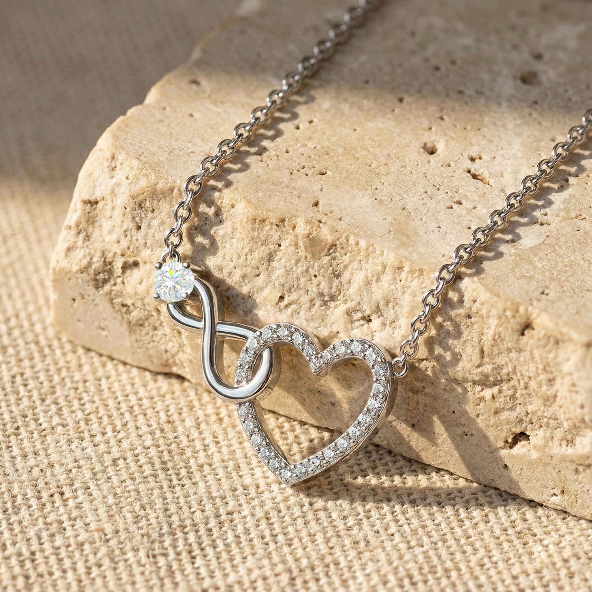 Simulated Diamond Round Infinity Heart Pendant Necklace in 925 Sterling Silver 0.45ct