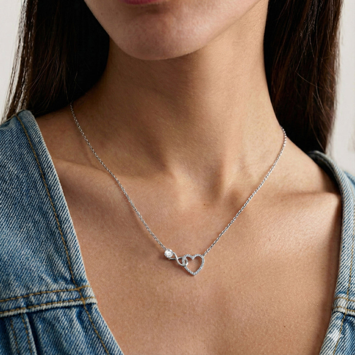 Simulated Diamond Round Infinity Heart Pendant Necklace in 925 Sterling Silver 0.45ct
