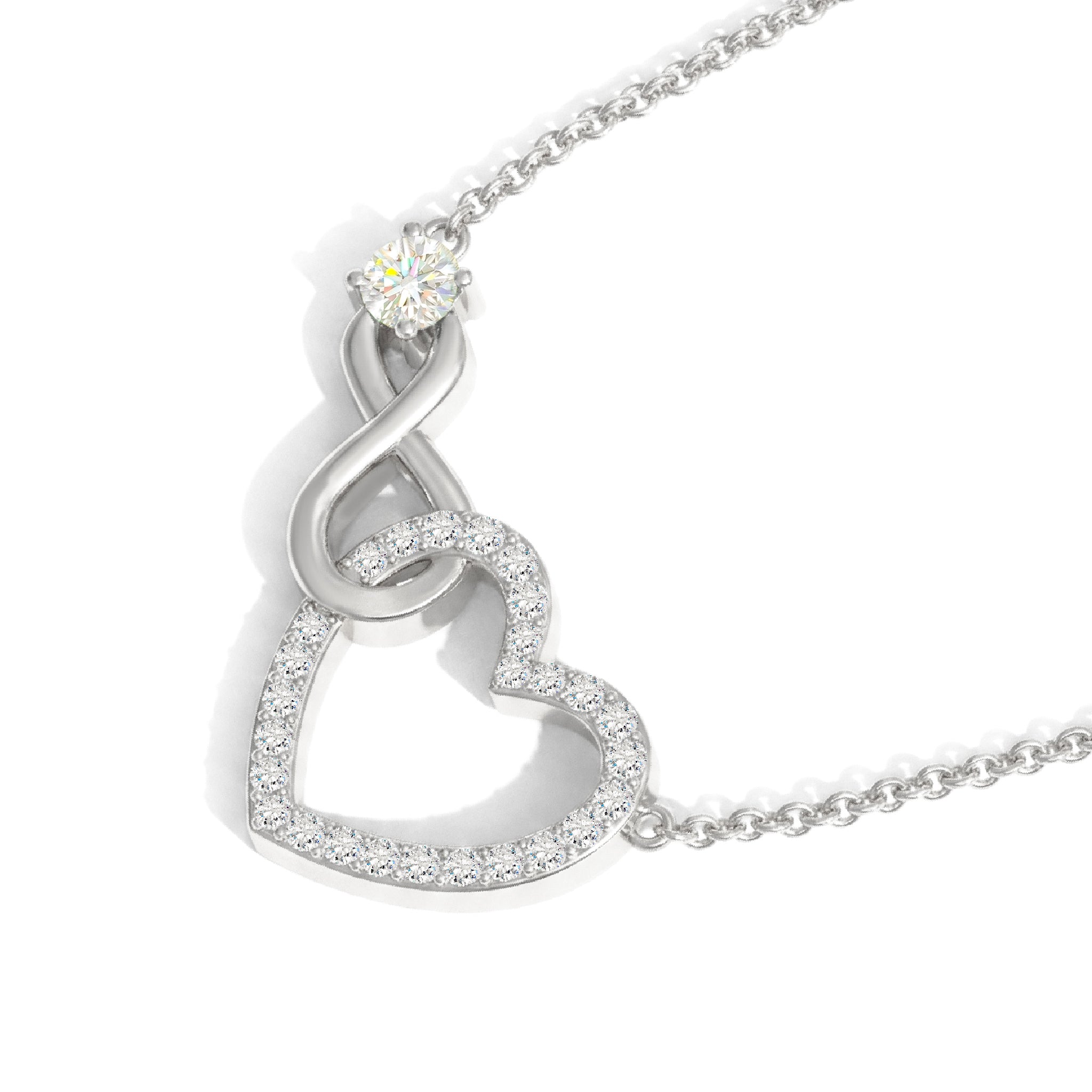 Simulated Diamond Round Infinity Heart Pendant Necklace in 925 Sterling Silver 0.45ct