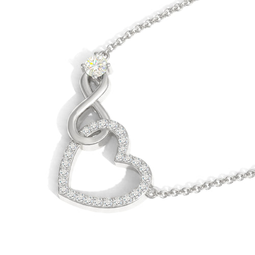 Simulated Diamond Round Infinity Heart Pendant Necklace in 925 Sterling Silver 0.45ct