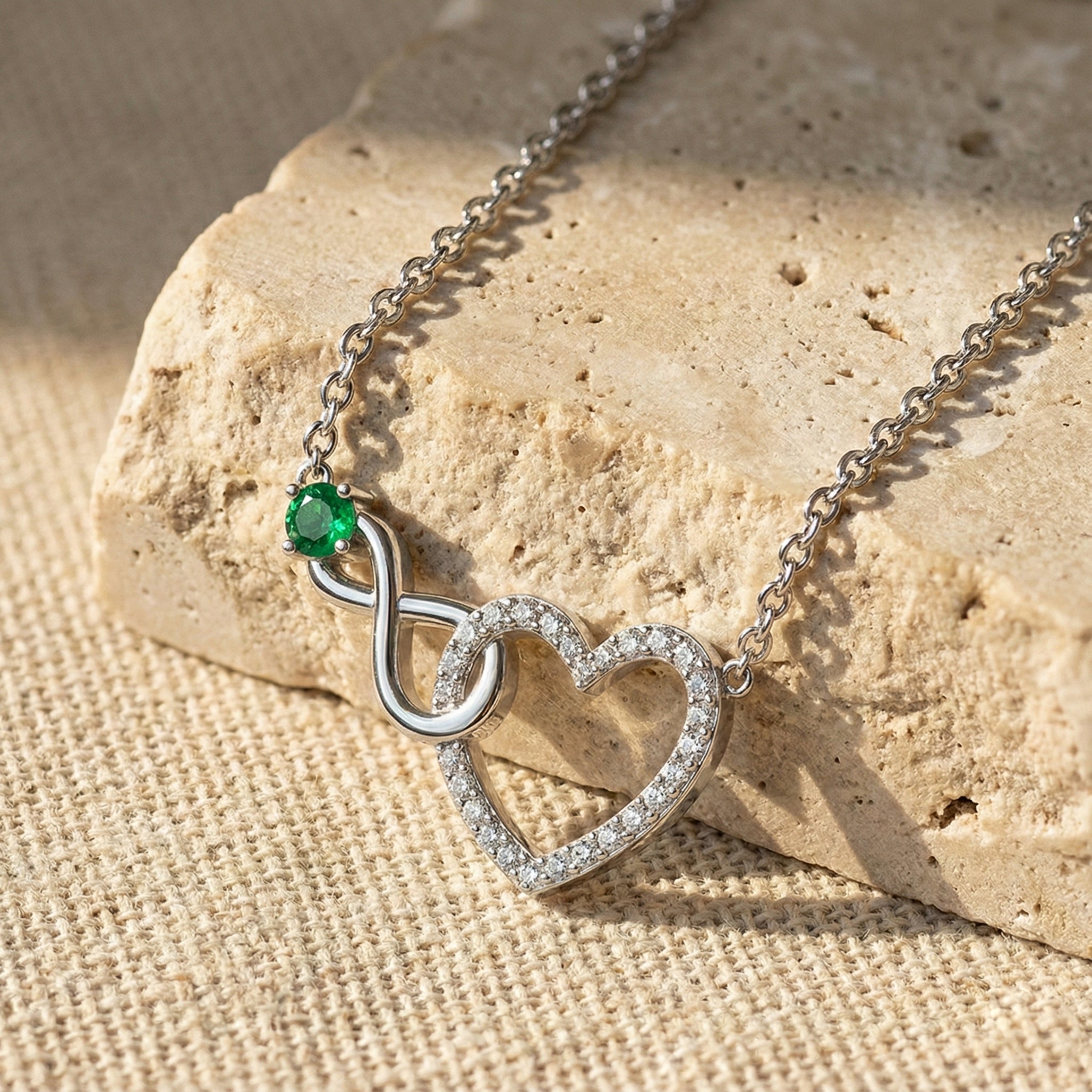 Emerald Round Infinity Heart Pendant Necklace in 925 Sterling Silver 0.45ct