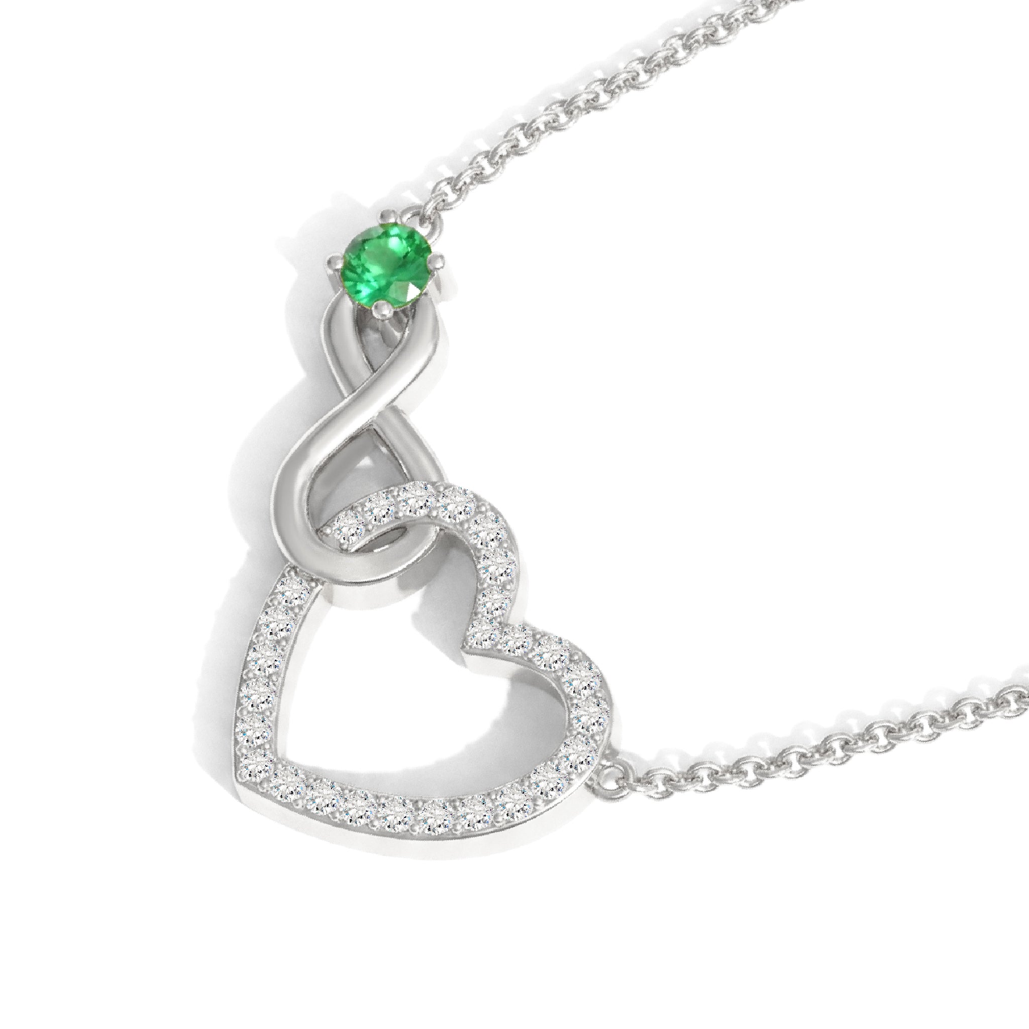 Emerald Round Infinity Heart Pendant Necklace in 925 Sterling Silver 0.45ct