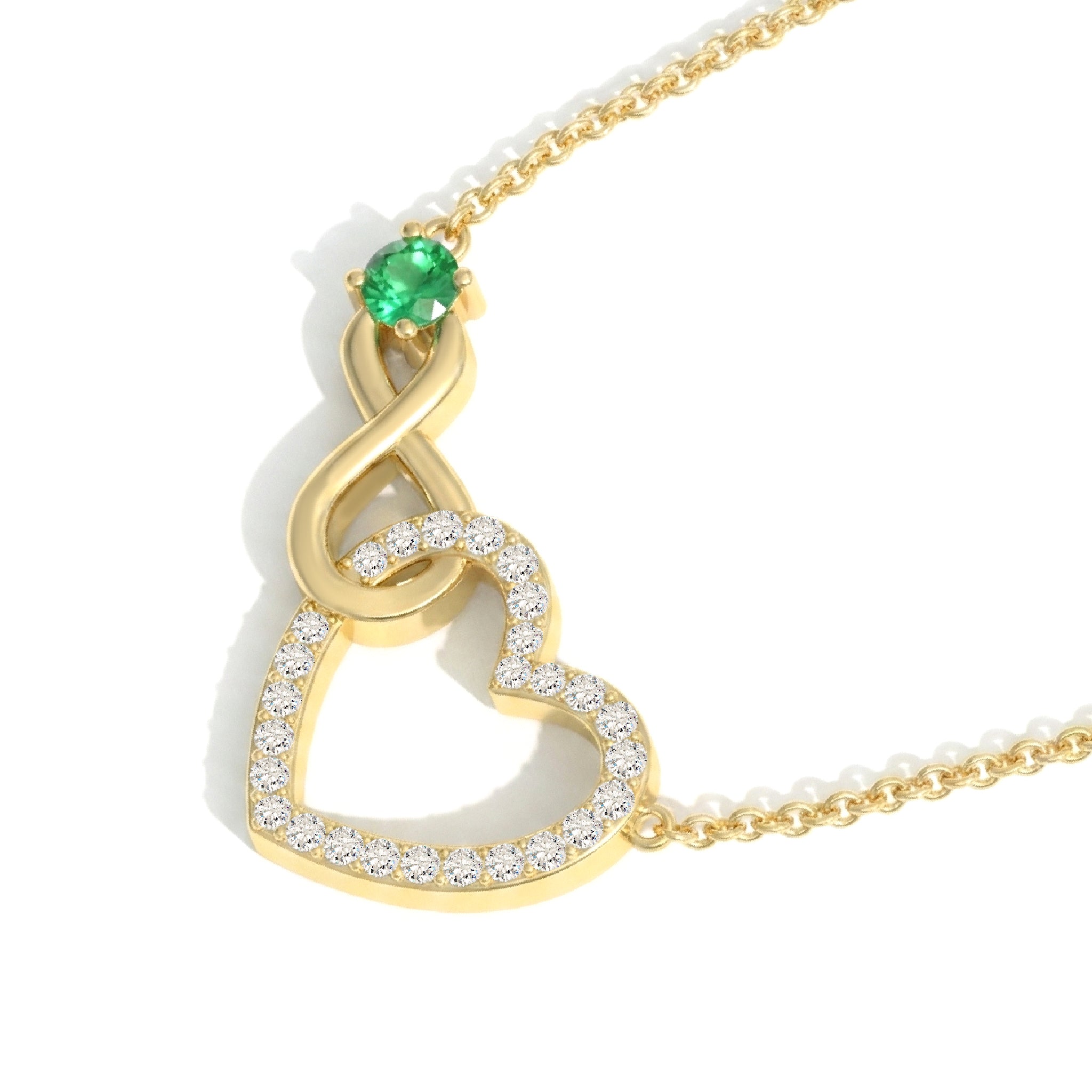 Emerald Round Infinity Heart Pendant Necklace in 925 Sterling Silver 0.45ct