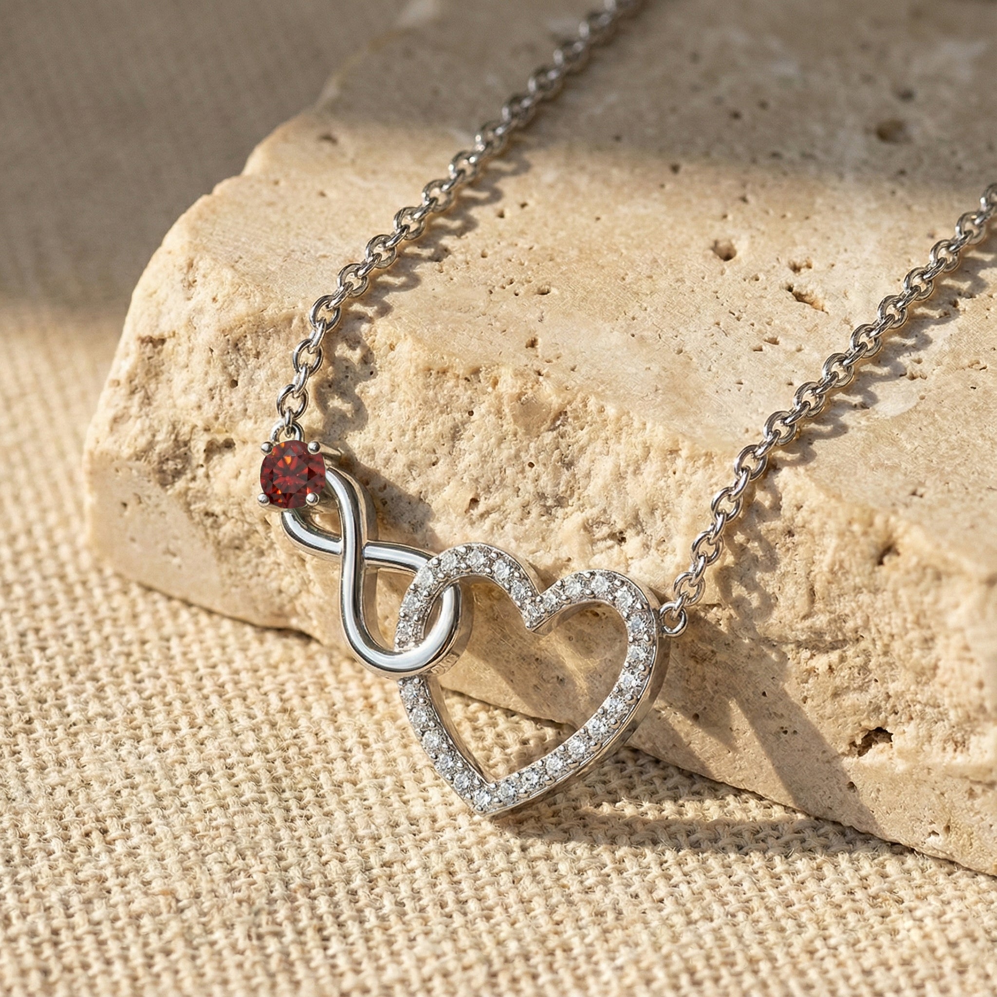 Garnet Round Infinity Heart Pendant Necklace in 925 Sterling Silver 0.45ct