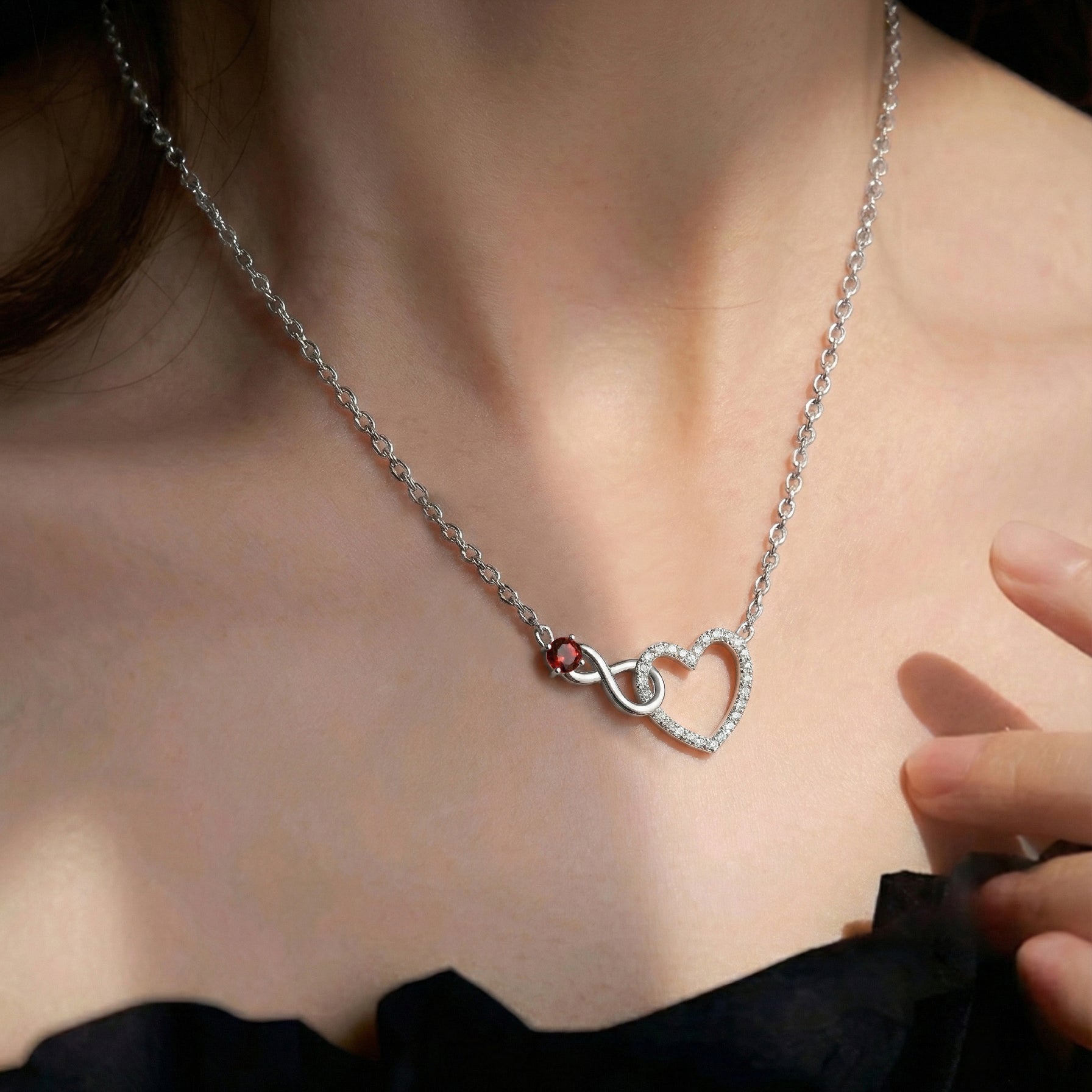 Garnet Round Infinity Heart Pendant Necklace in 925 Sterling Silver 0.45ct