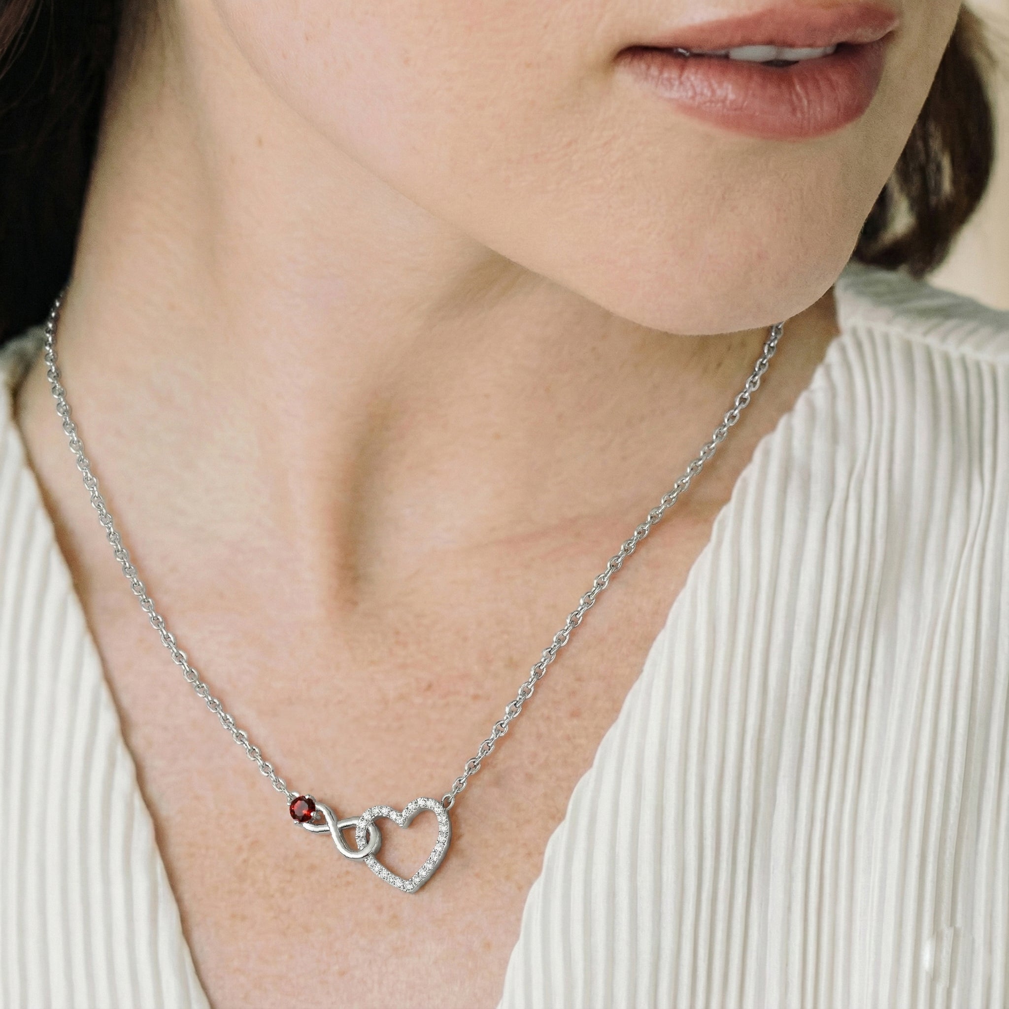 Garnet Round Infinity Heart Pendant Necklace in 925 Sterling Silver 0.45ct
