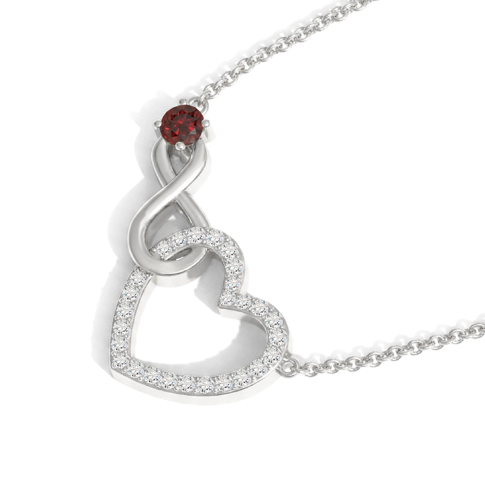 Garnet Round Infinity Heart Pendant Necklace in 925 Sterling Silver 0.45ct
