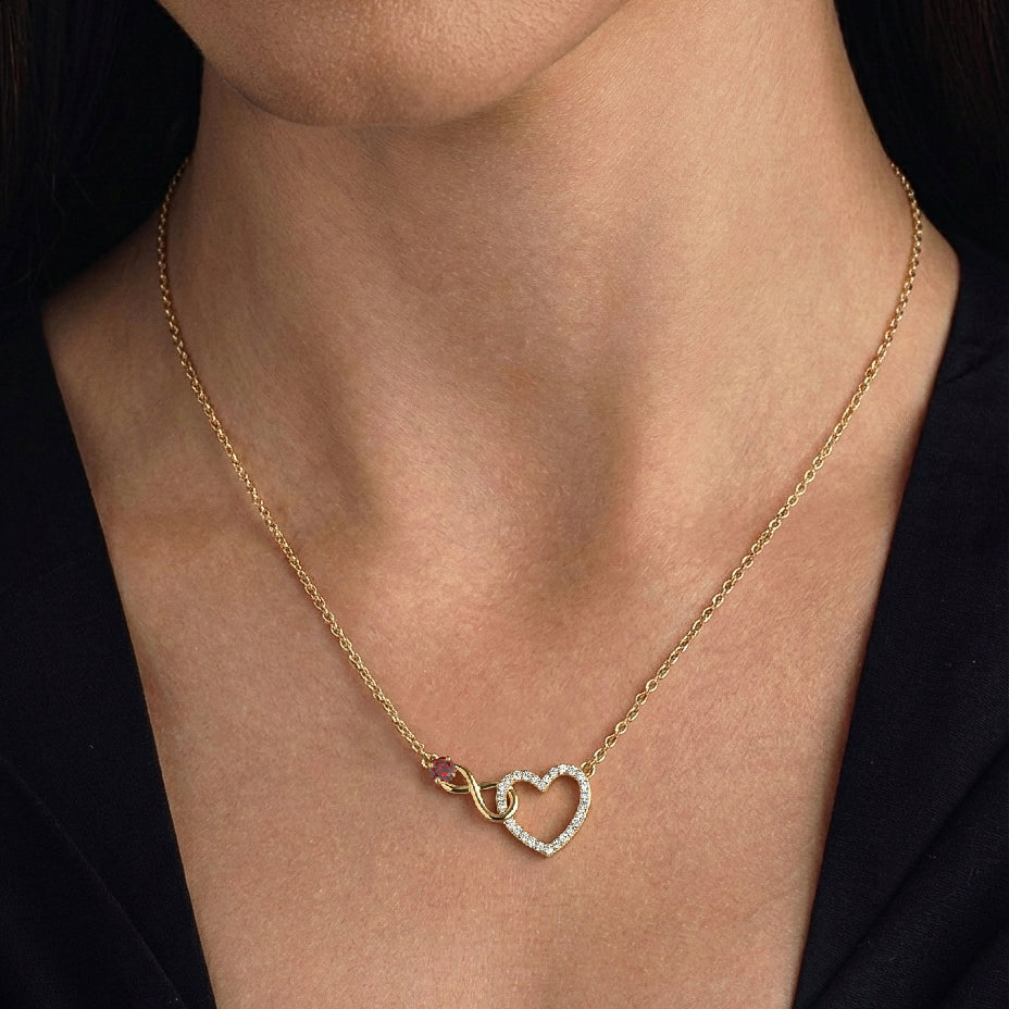 Garnet Round Infinity Heart Pendant Necklace in 925 Sterling Silver 0.45ct