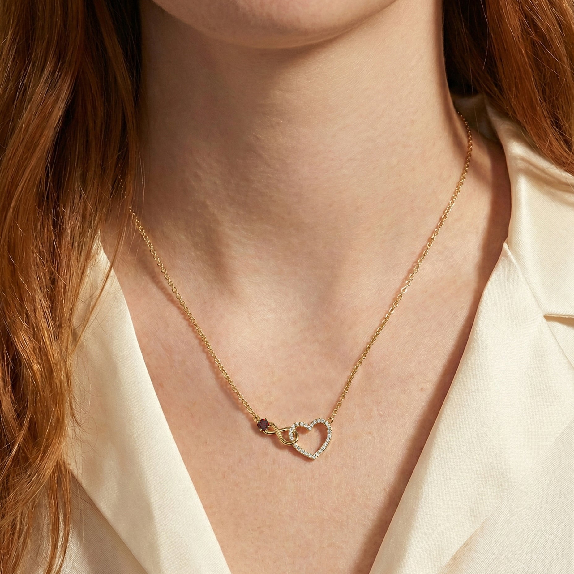 Garnet Round Infinity Heart Pendant Necklace in Yellow Gold Plated 0.45ct