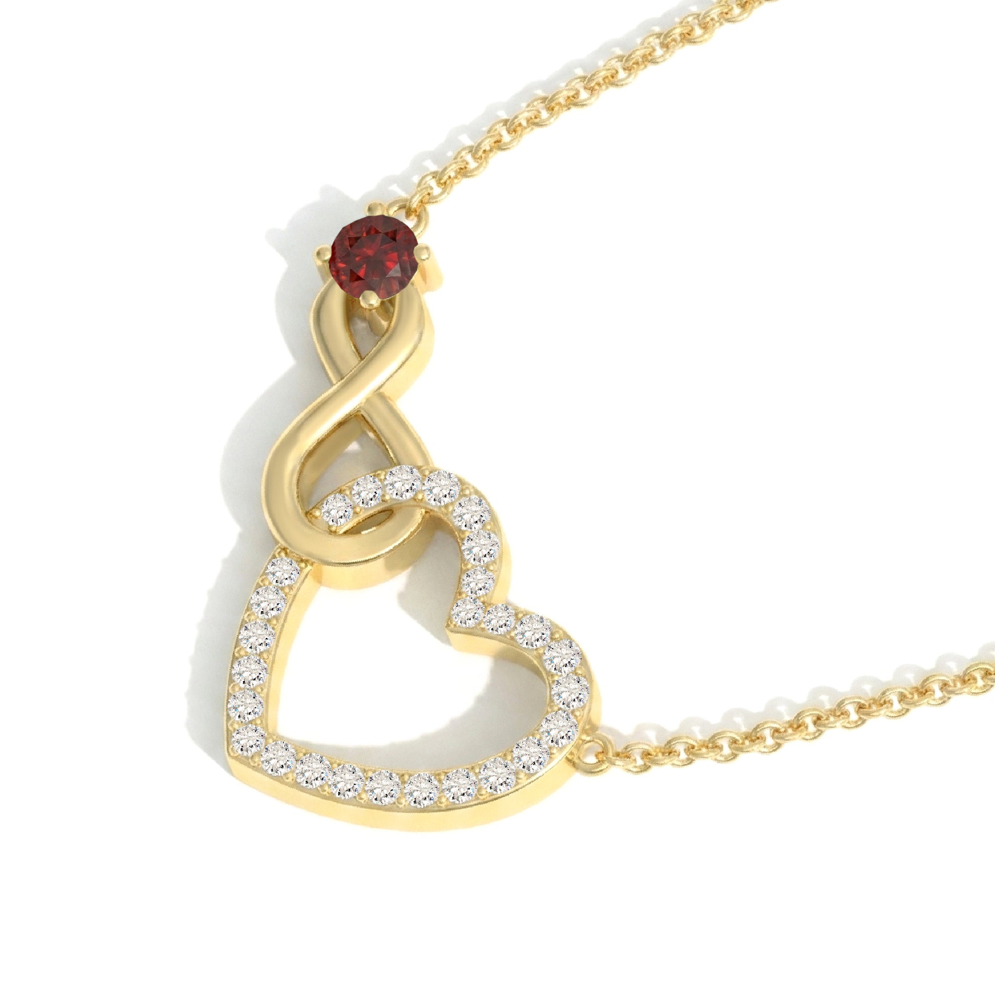 Garnet Round Infinity Heart Pendant Necklace in Yellow Gold Plated 0.45ct