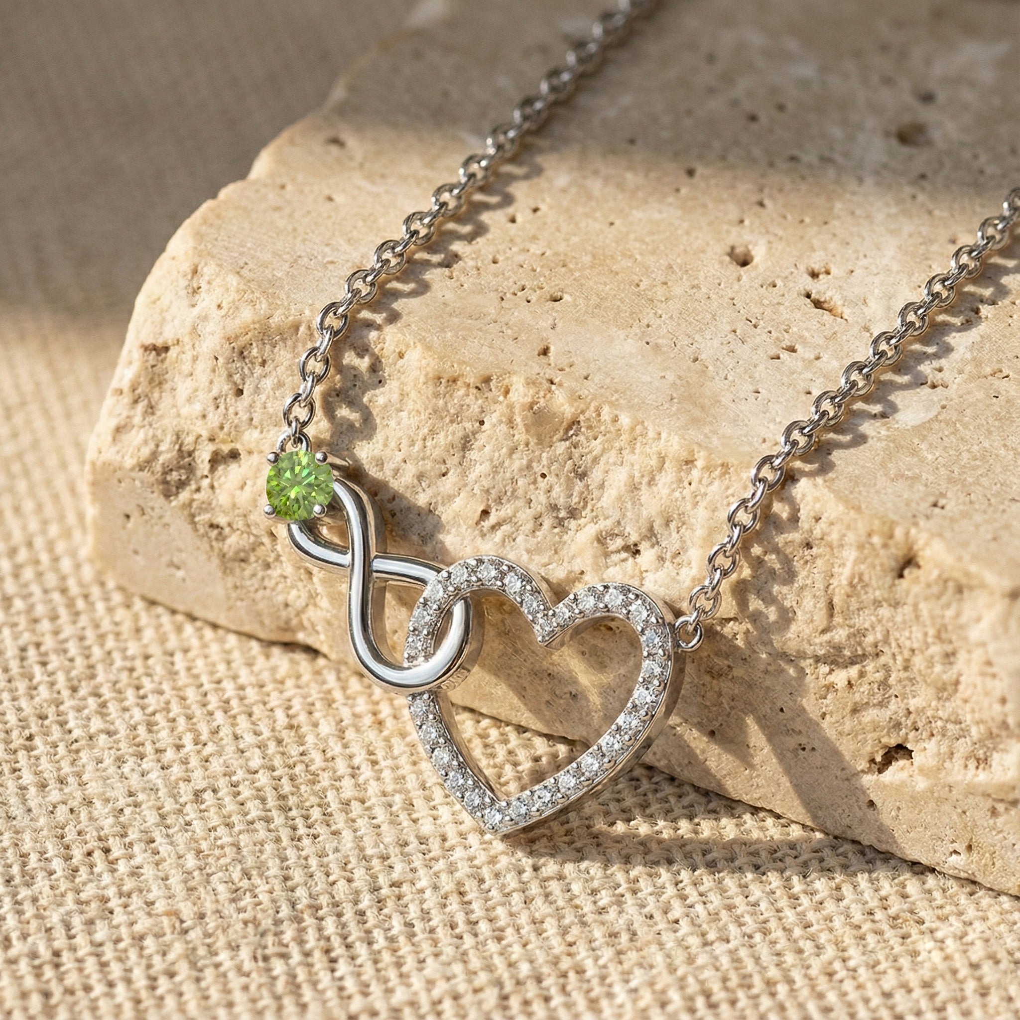 Peridot Round Infinity Heart Pendant Necklace in 925 Sterling Silver 0.45ct