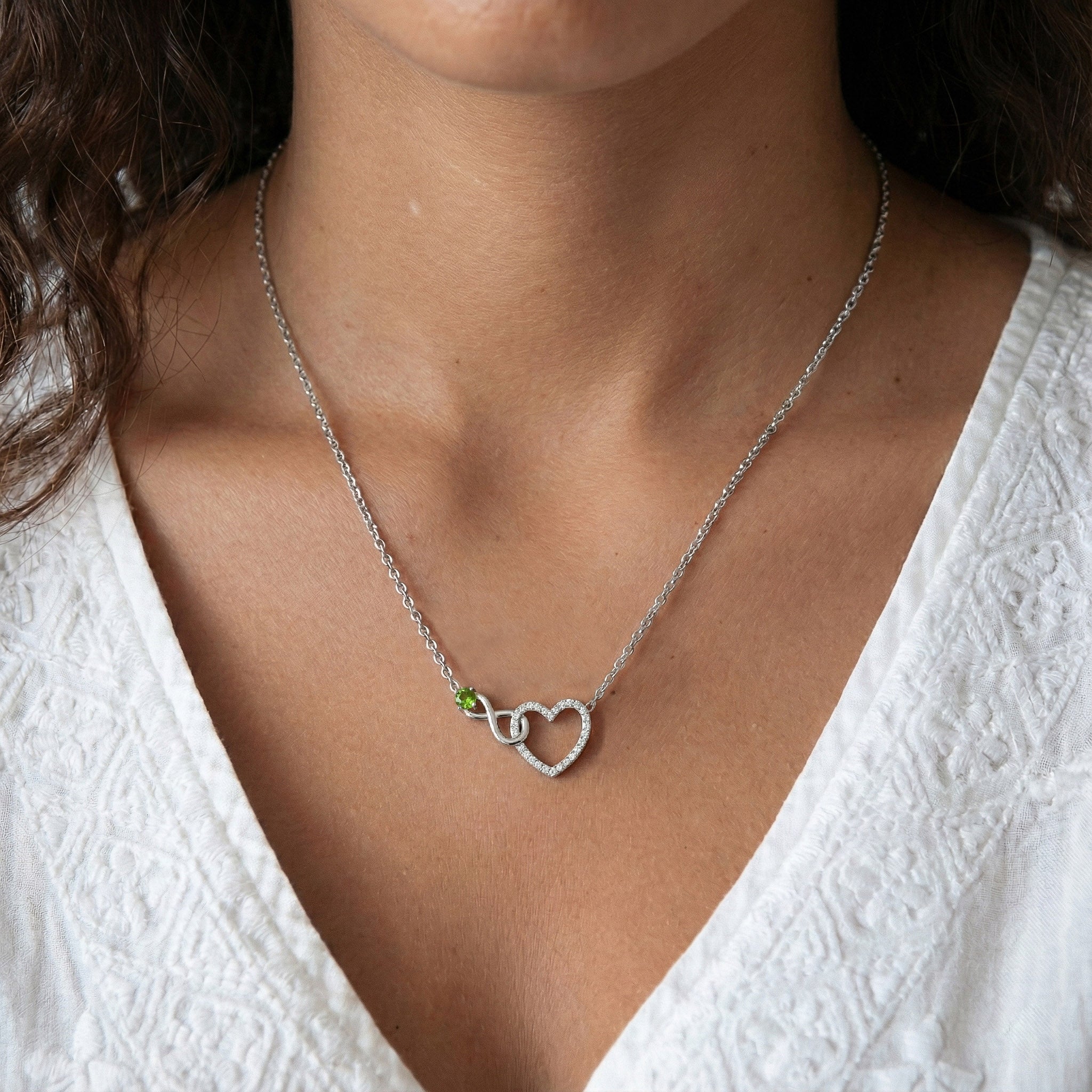 Peridot Round Infinity Heart Pendant Necklace in 925 Sterling Silver 0.45ct