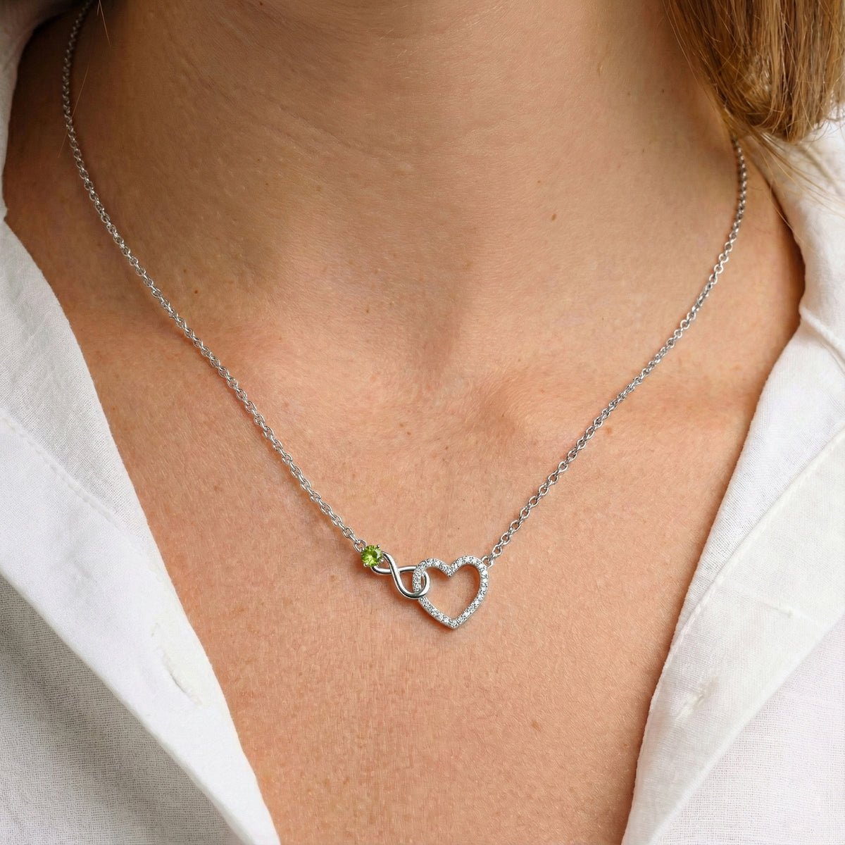 Peridot Round Infinity Heart Pendant Necklace in 925 Sterling Silver 0.45ct